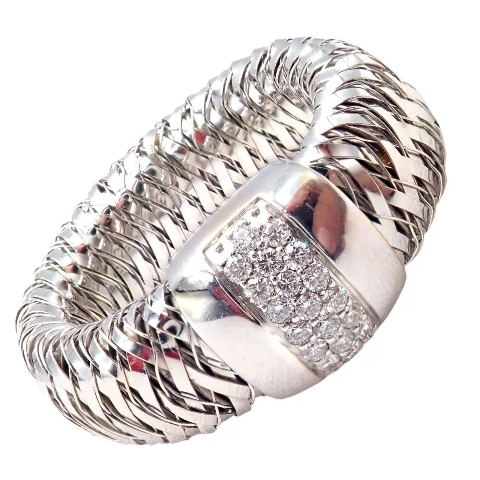 Vintage 18k White Gold Diamond Flexible 10mm Ring Size ONE SIZE - 11 Thumbnail