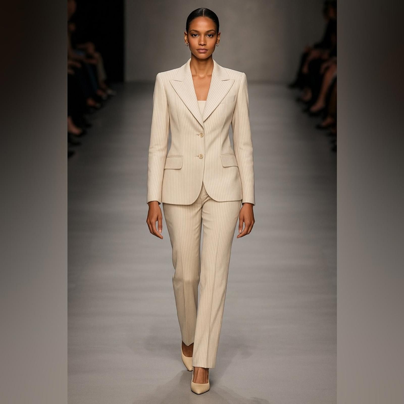 Dolce & Gabbana Dolce & Gabbana Linen & Cotton Cream Striped Pant Suit Size M / US 6-8 / IT 42-44 - 3 Thumbnail