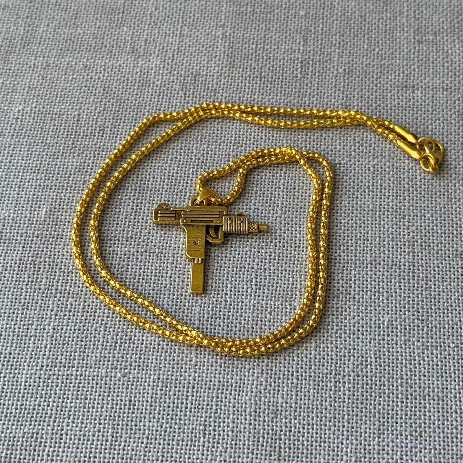 Other Y2k gold mini uzi necklace MENS2 Size ONE SIZE - 3 Thumbnail