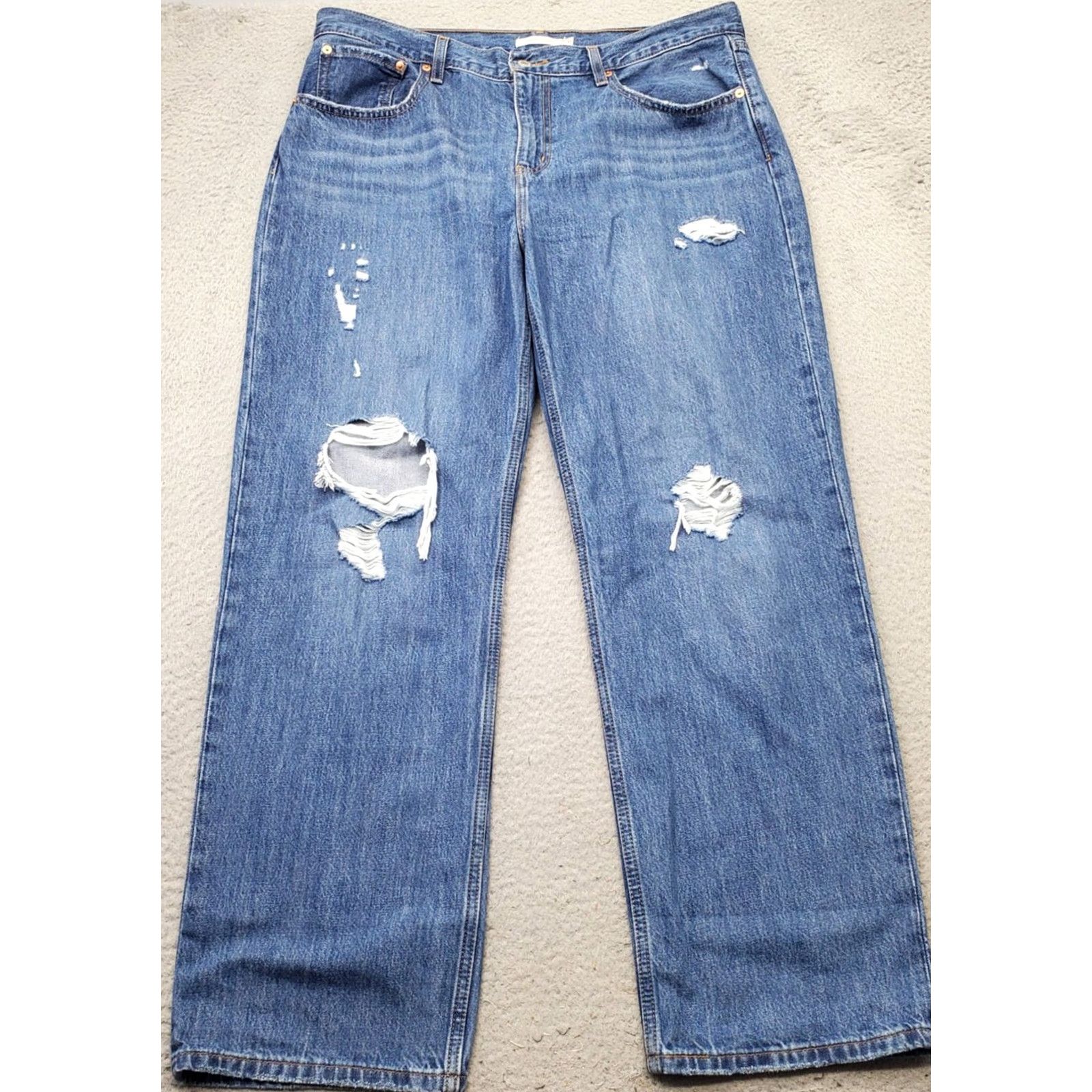 Levi's Levi's Jeans Womens 33 Blue Denim Distressed Whiskered Red Tab Low Pro Straight Shirt Womens Size 33 Blue Denim Distressed 5-Pocket Size 24" / US 00 / IT 34 - 2 Thumbnail