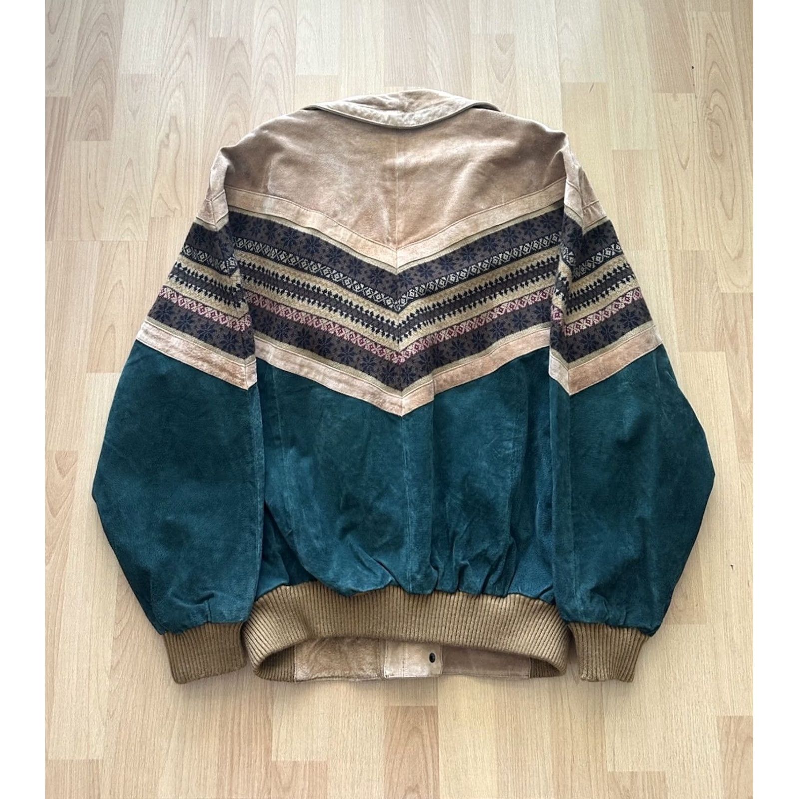Vintage Vintage Aztec Navajo Bomber Jacket - Inca Style Tan Leather Festival Coat – Unisex Adult Size US M / EU 48-50 / 2 - 6 Thumbnail