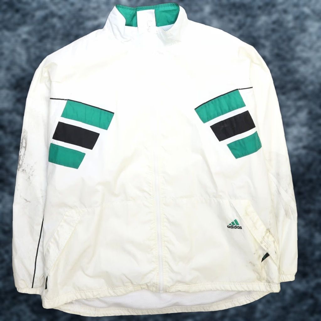 VINTAGE adidas Windbreaker Jacket Men 2XL Fall Winter White Casual