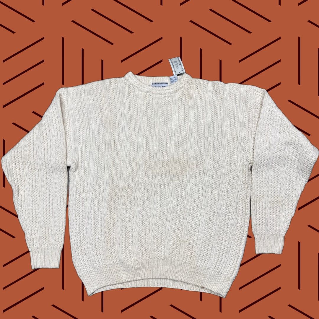 VINTAGE Duplex Designs Knit Sweater Pullover Crew Neck Men’s Size XL Ivory Cable-Knit 90s