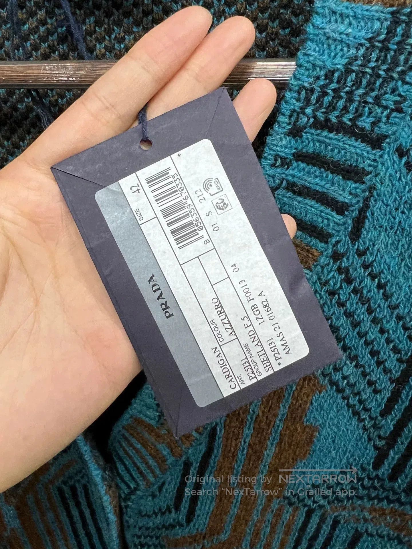 Prada Prada Geometric Pattern Cardigan in Teal and Brown. Size M / US 6-8 / IT 42-44 - 3 Thumbnail
