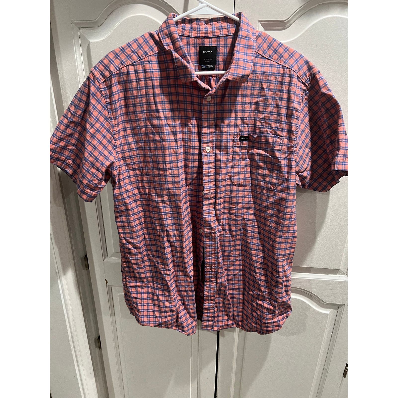 RVCA RVCA Slim Fit Short Sleeve Button Shirt XL Plaid Pink Blue Size US XL / EU 56 / 4 - 1 Thumbnail
