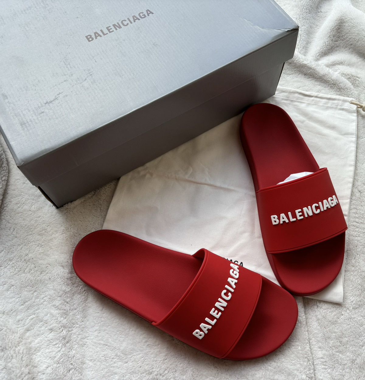 Balenciaga Balenciaga Red Logo Slides Grailed