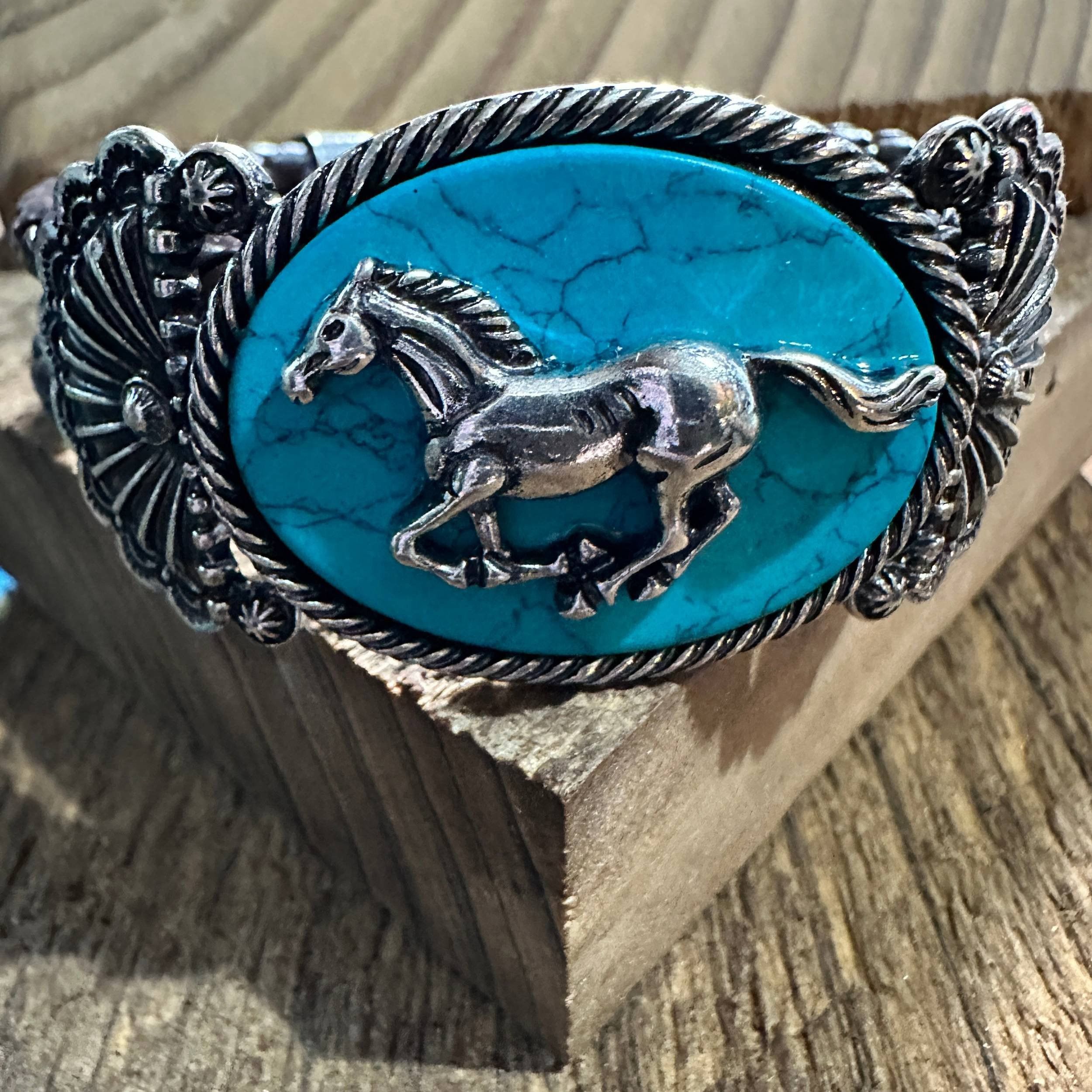 Other Horse Turquoise Stone Western Leather Open Bangle Bracelet Size ONE SIZE - 3 Thumbnail