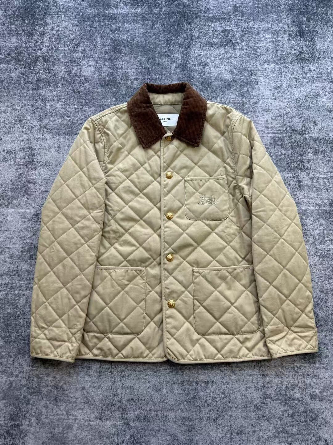 Celine celine beige quilted cotton jacket with collar Size S / US 4 / IT 40 - 1 Thumbnail