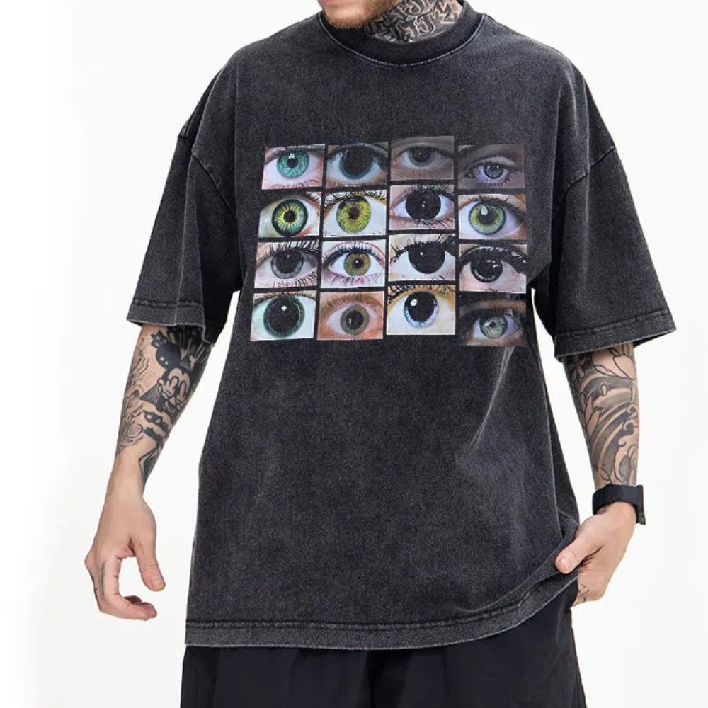 Vintage Black Bleached Graphic Eye Print T-Shirt Size US M / EU 48-50 / 2 - 3 Thumbnail
