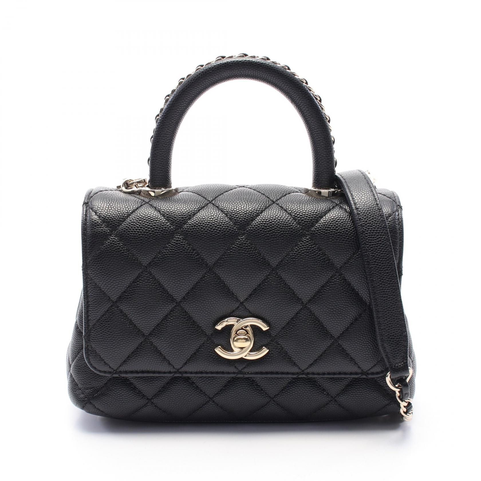 Chanel Chanel Coco Handle Caviar Top Handle Bag Leather Handbag As2215 in Black, Women's