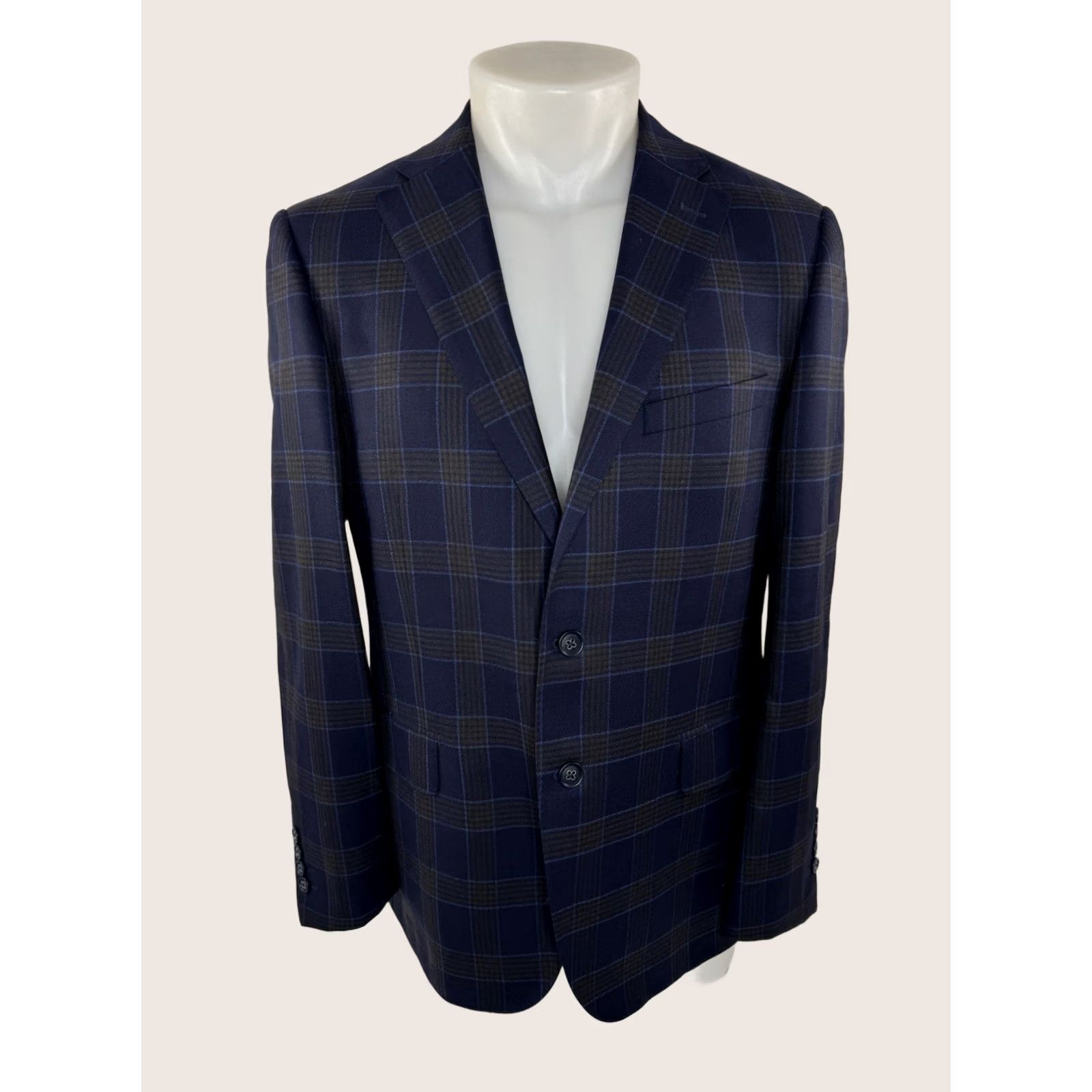 Vintage VITALE BARBERIS CANONICO Blazer Jacket Plaid Virgin Wool Italy Blue Slightly Greenish Gold 40 Short Mens Size 40R - 1 Thumbnail