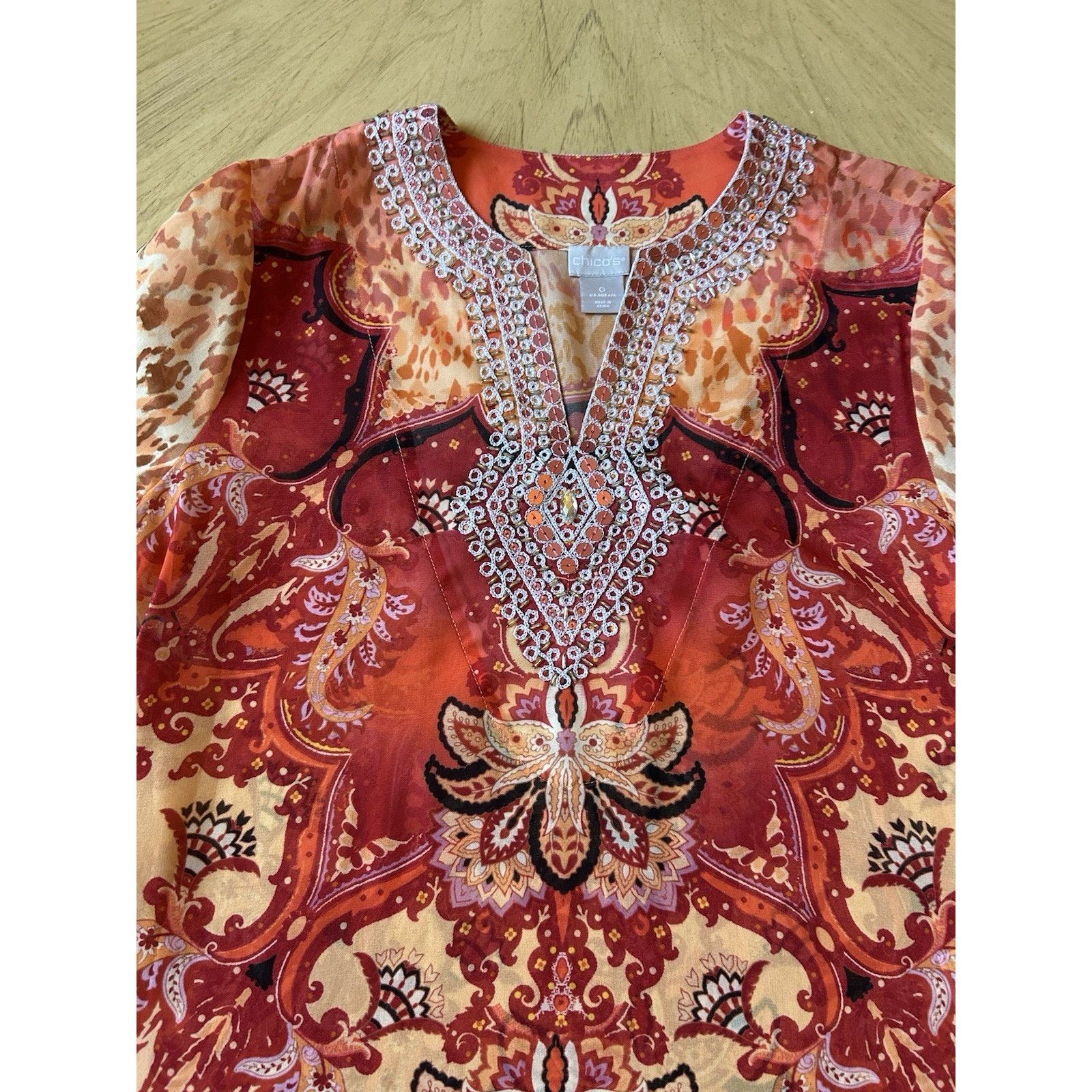 Chicos CHICO'S SHEER Tunic TOP S COVERUP Coastal EARTH TONES BOHO Size S / US 4 / IT 40 - 5 Thumbnail