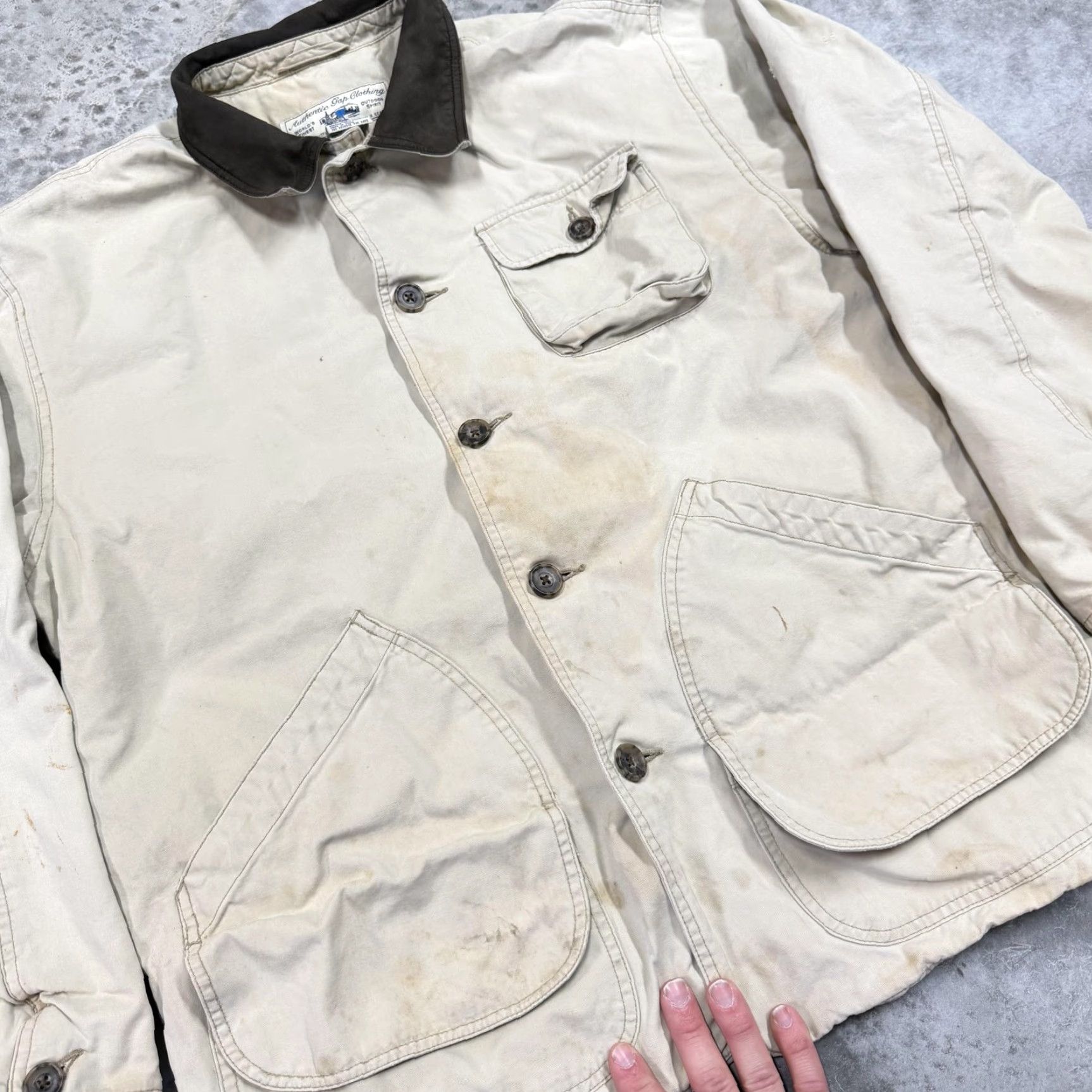 Gap VINTAGE Gap Jacket Mens XL Beige Canvas Chore Coat Leather Collar Workwear Size US XL / EU 56 / 4 - 3 Thumbnail