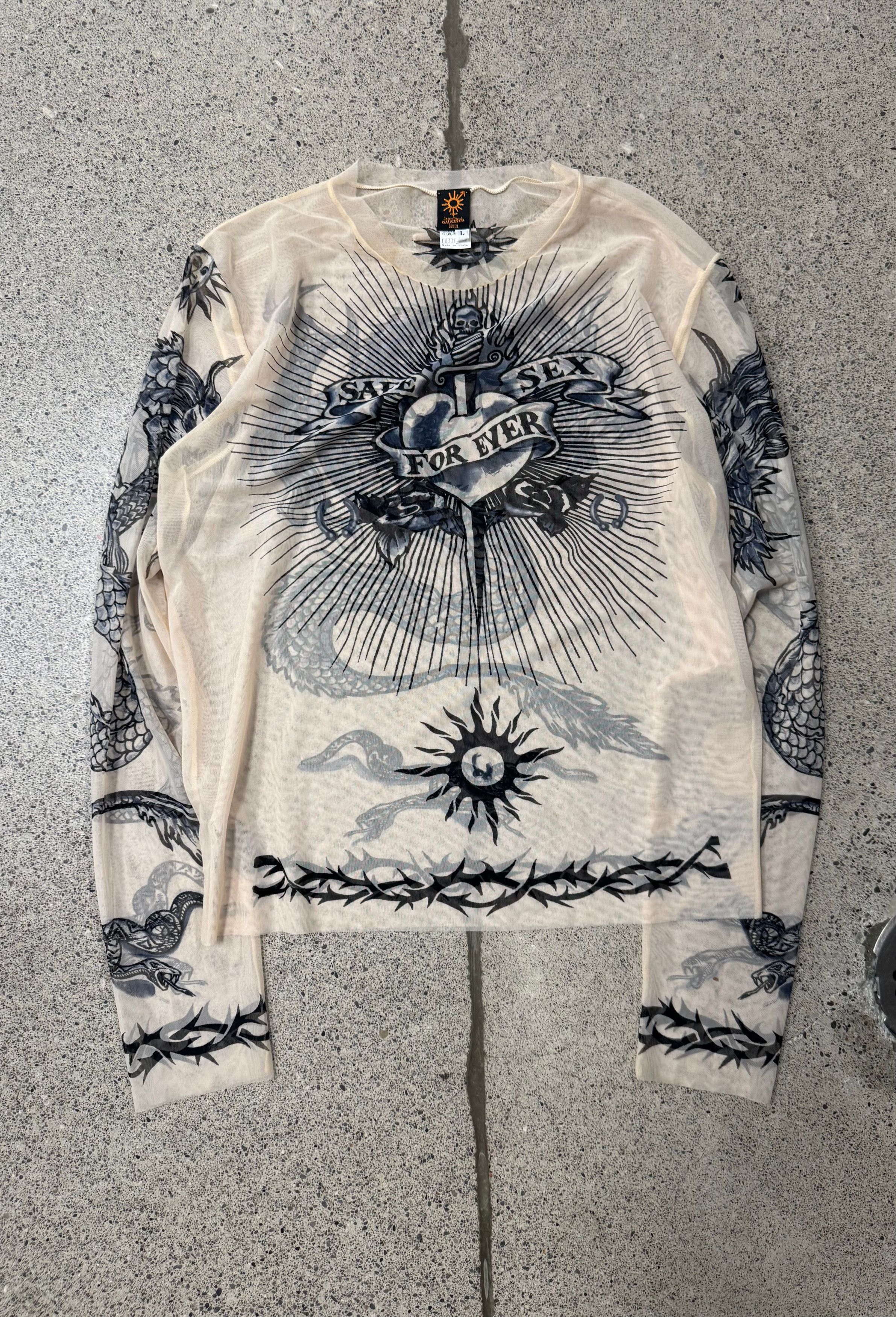 Jean Paul Gaultier SS1996 Jean Paul Gaultier ‘Safe Sex Forever’ Mesh Shirt Size US L / EU 52-54 / 3 - 1 Thumbnail