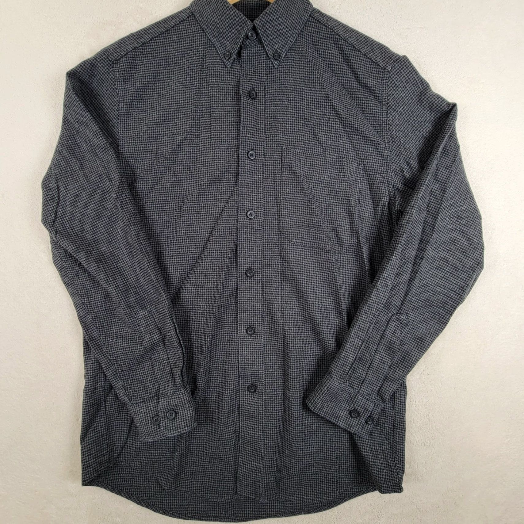 Vintage LL Bean Men's S Heavy Houndstooth Button Down Shirt Gray/Blk Long Sleeve Cotton Size US S / EU 44-46 / 1 - 2 Thumbnail