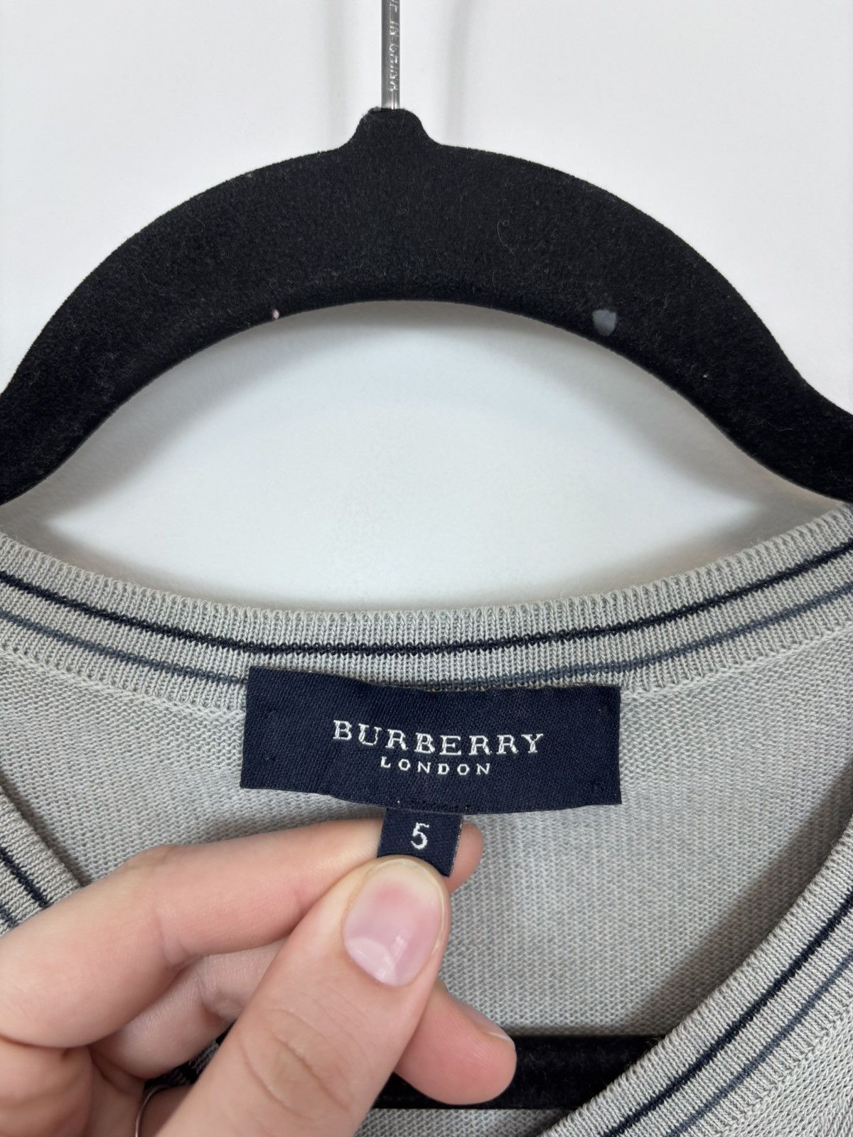 Burberry Burberry London Men’s Grey Viscose Blend V-Neck Sweater Size US M / EU 48-50 / 2 - 10 Thumbnail