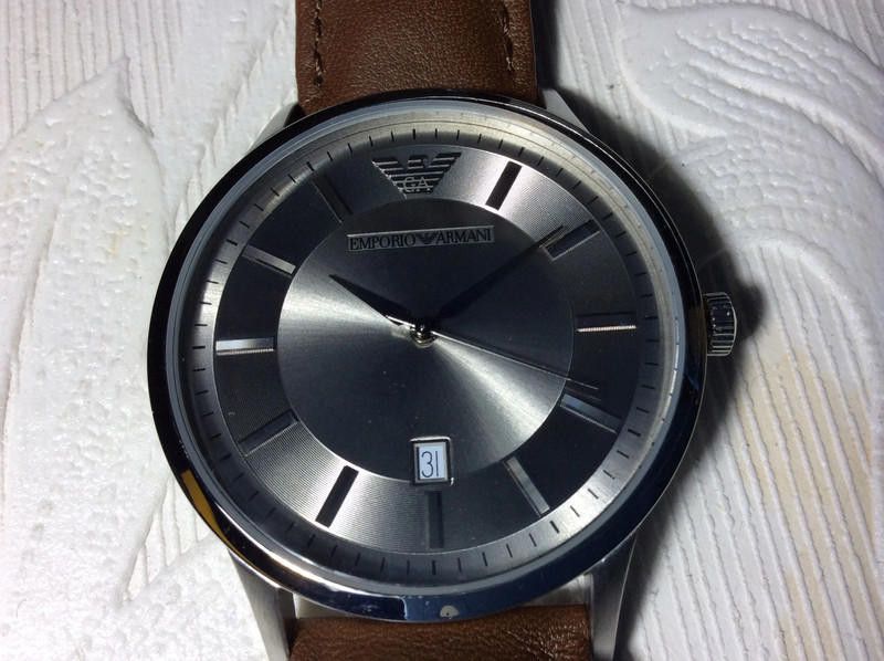 Emporio Armani Emporio Armani men's Silver dial brown leather strap watch Size ONE SIZE - 6 Thumbnail