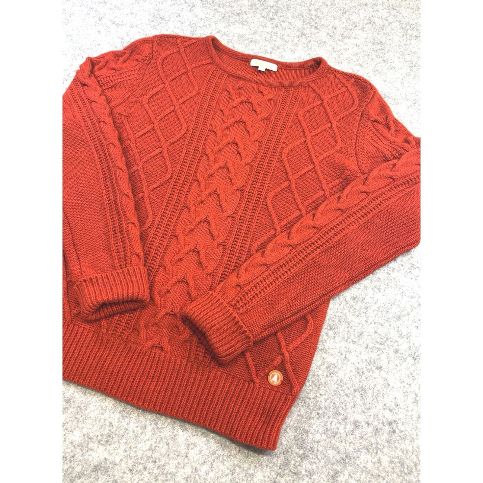 Barbour VINTAGE? No. Barbour Tidewater Knit Jumper Women UK12 Burnt Orange Cable Knit Pullover Crew Neck Wool Blend Size XL / US 12-14 / IT 48-50 - 3 Thumbnail