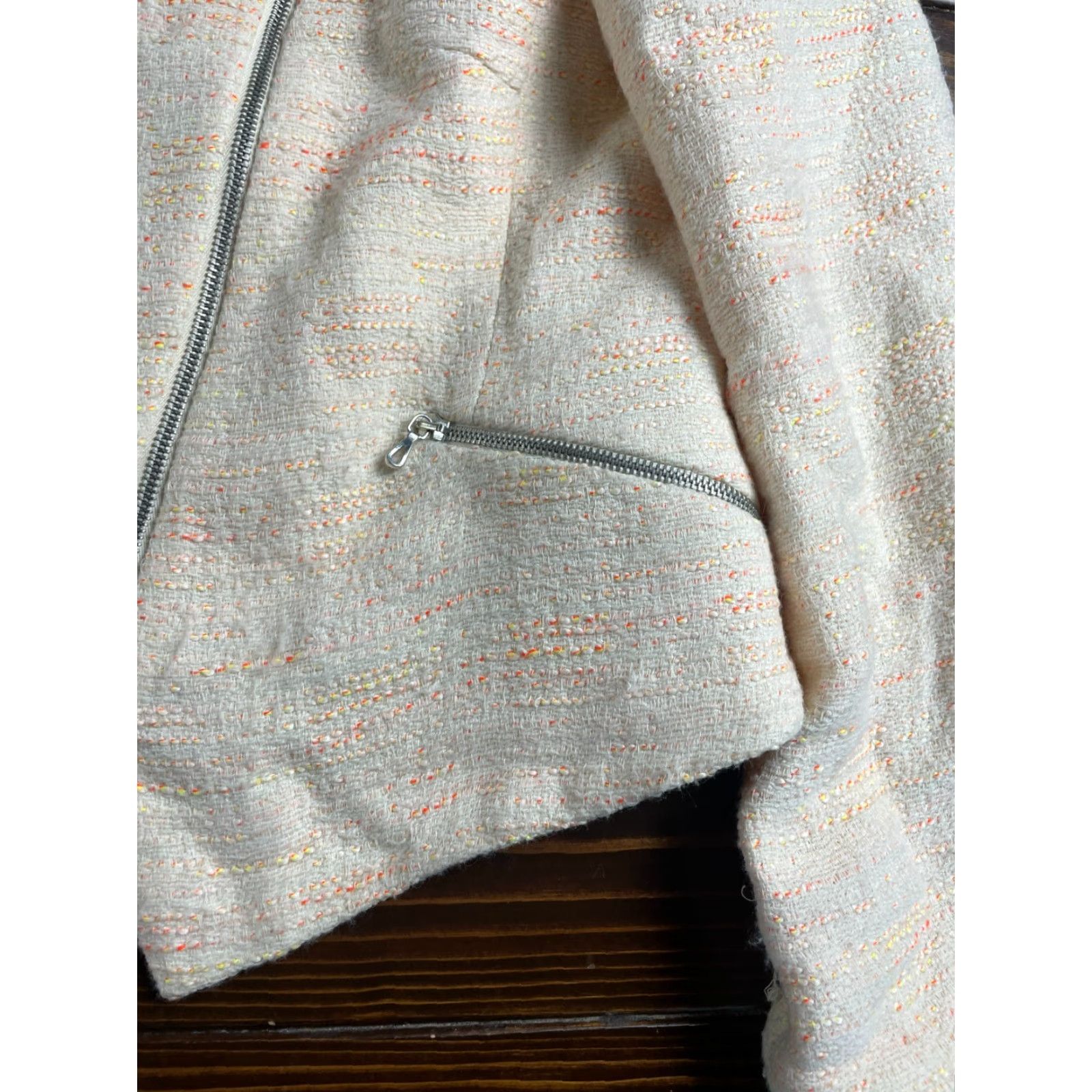 Zara Zara Jacket Women's Size L Casual Travel Cotton Blend Zip Asymmetrical Neck Yellow Cream Neon Orange Yellow Regular Long Sleeve Jacket Size L / US 10 / IT 46 - 5 Thumbnail