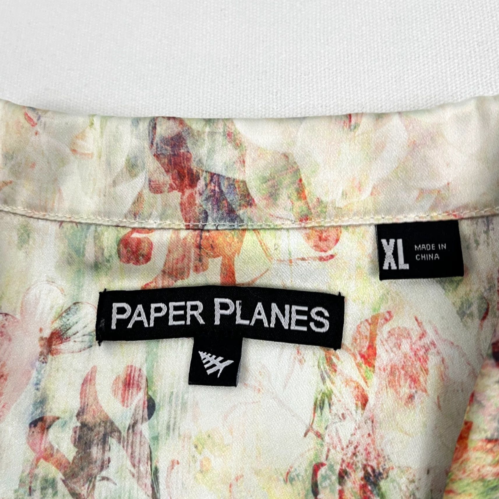 Vintage Paper Planes Wallpaper Shirt Mens XL White Floral Resort Clubbing Camp Button Up Size US XL / EU 56 / 4 - 2 Thumbnail