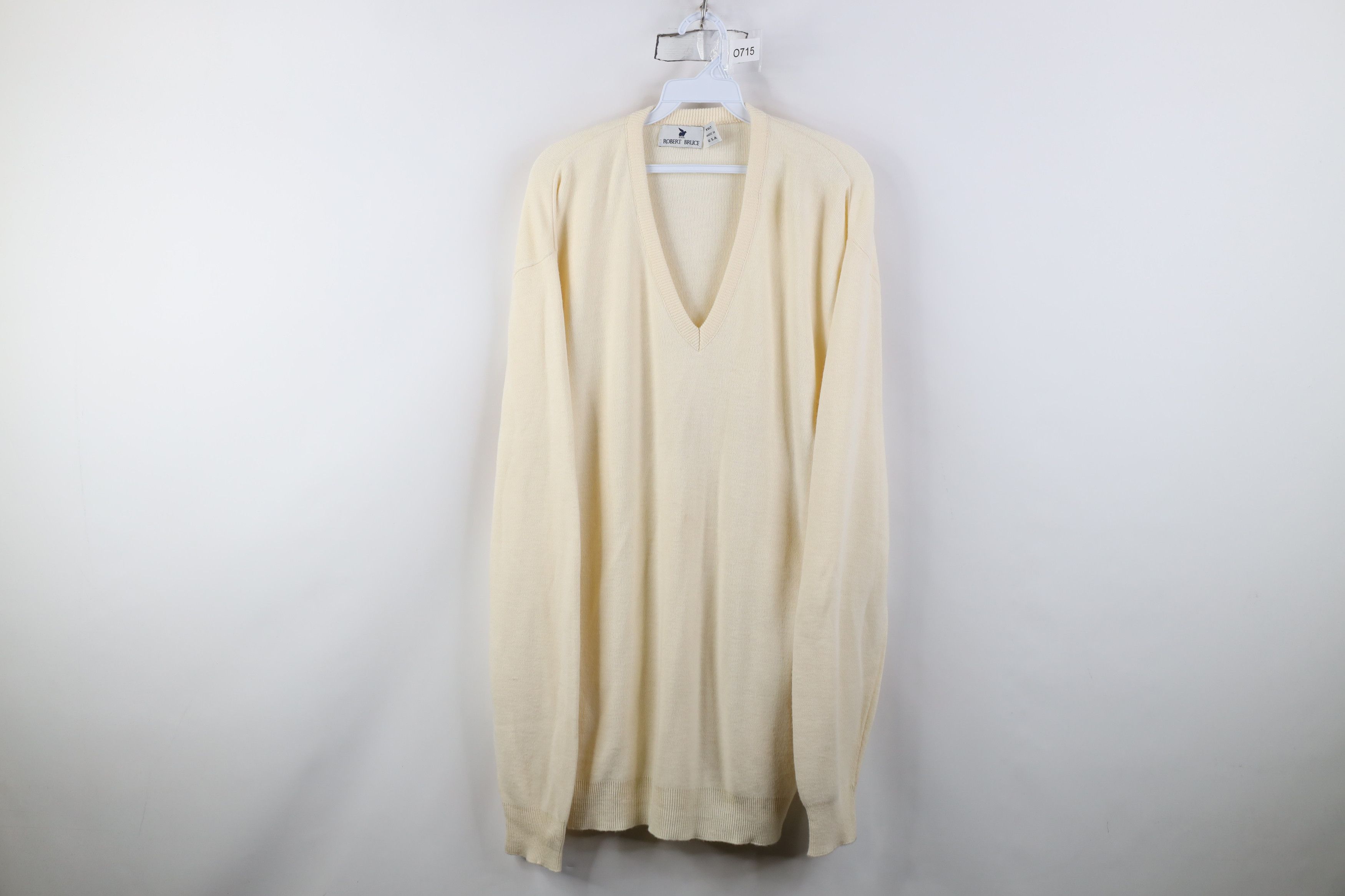 Vintage Vintage 70s Streetwear V-Neck Sweater Cream Acrylic USA Size US XXL / EU 58 / 5 - 1 Thumbnail
