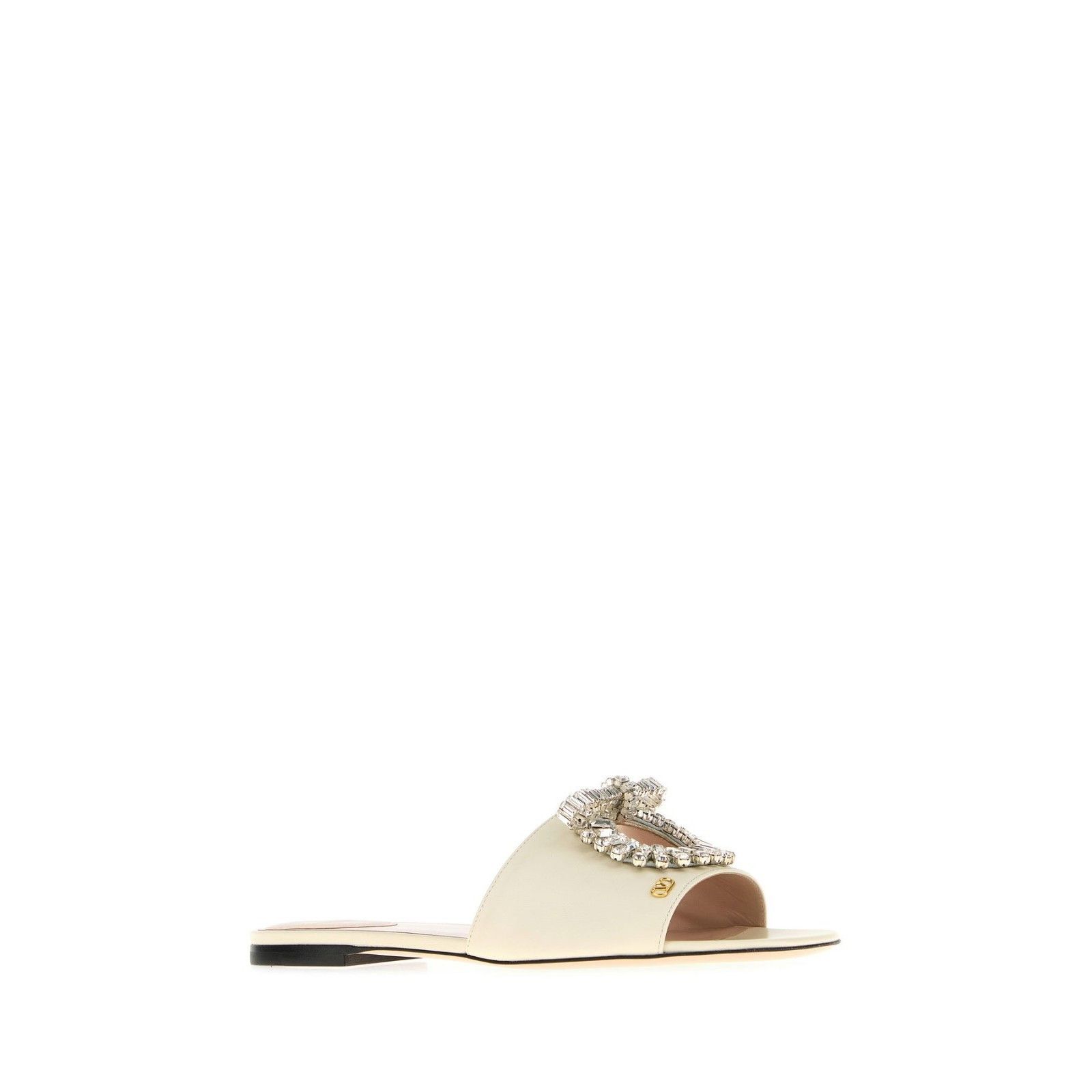 VALENTINO GARAVANI Rhinestone Jewel White Ivory Leather Slip