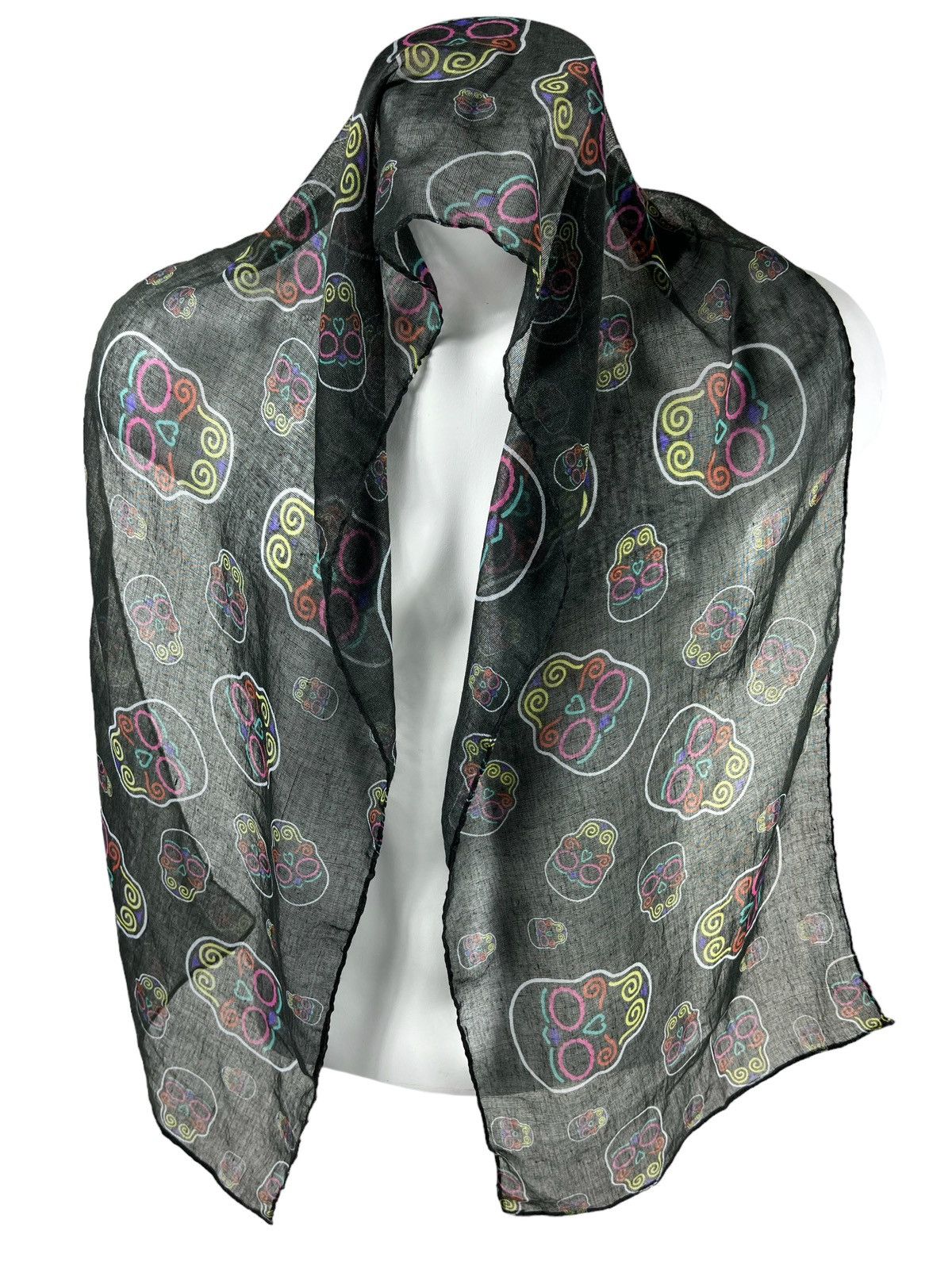 Designer Glow Skull Carnival Lightweight Scarf Size ONE SIZE - 2 Thumbnail