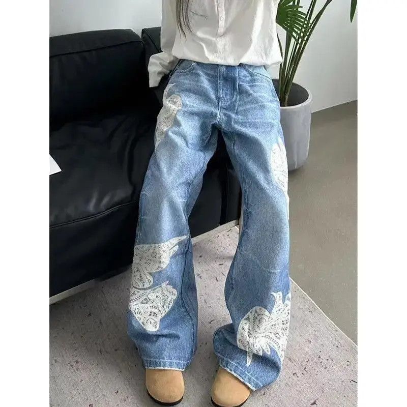 Japanese Brand Retro loose straight leg lace printed jeans Size US 32 / EU 48 - 2 Thumbnail