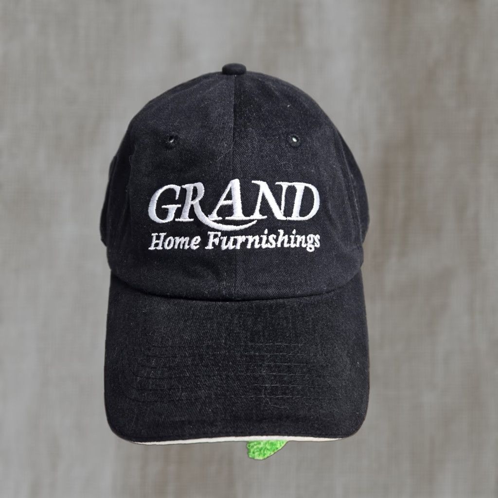 Vintage VINTAGE Grand Home Furnishings Black Hat Unisex Adults Adjustable Cotton Visor 90s Football Concert Mens Womens Size ONE SIZE - 1 Thumbnail