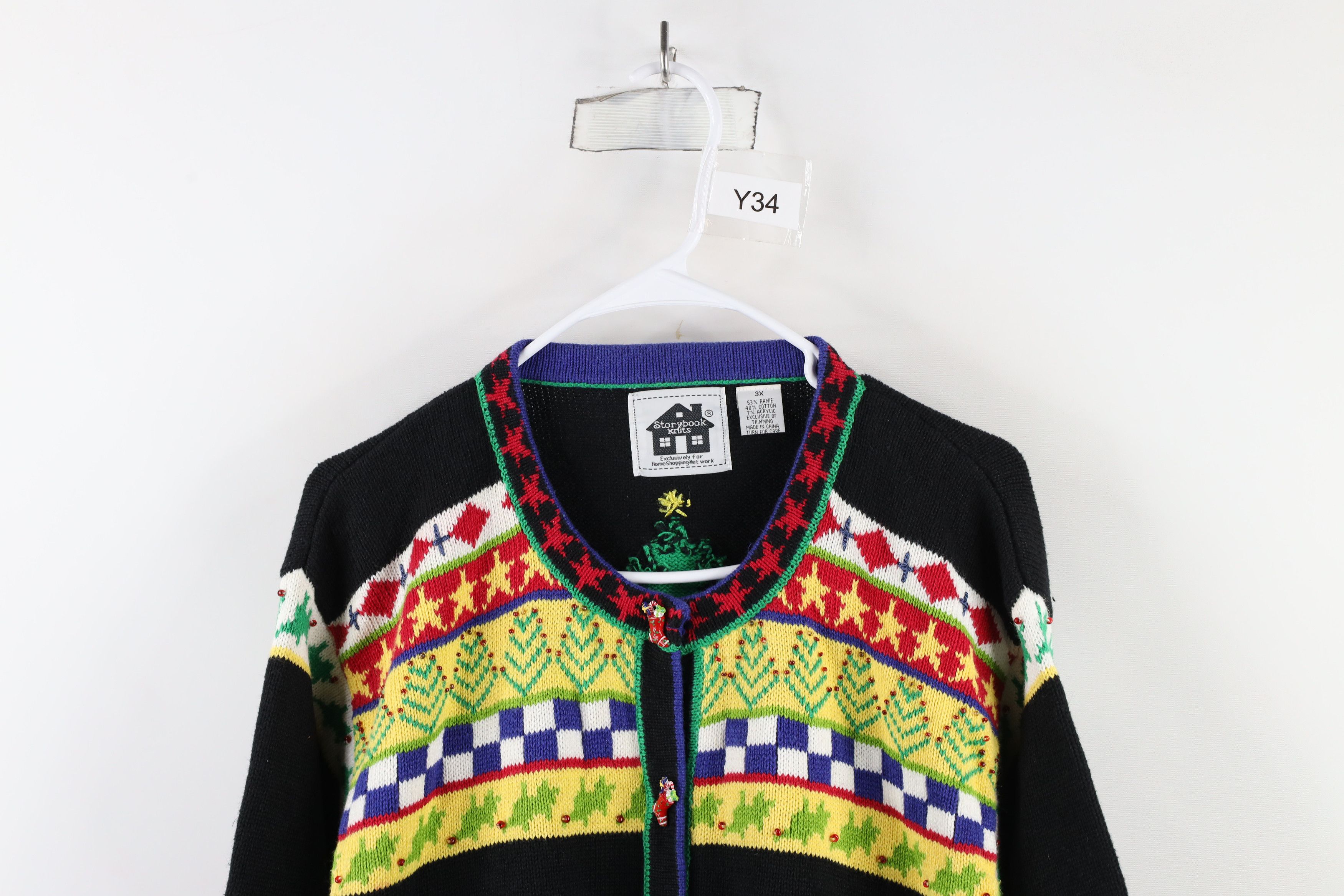Vintage Vintage 90s Streetwear Elf All Over Print Cardigan Sweater Size 3XL / US 20-22 - 2 Thumbnail