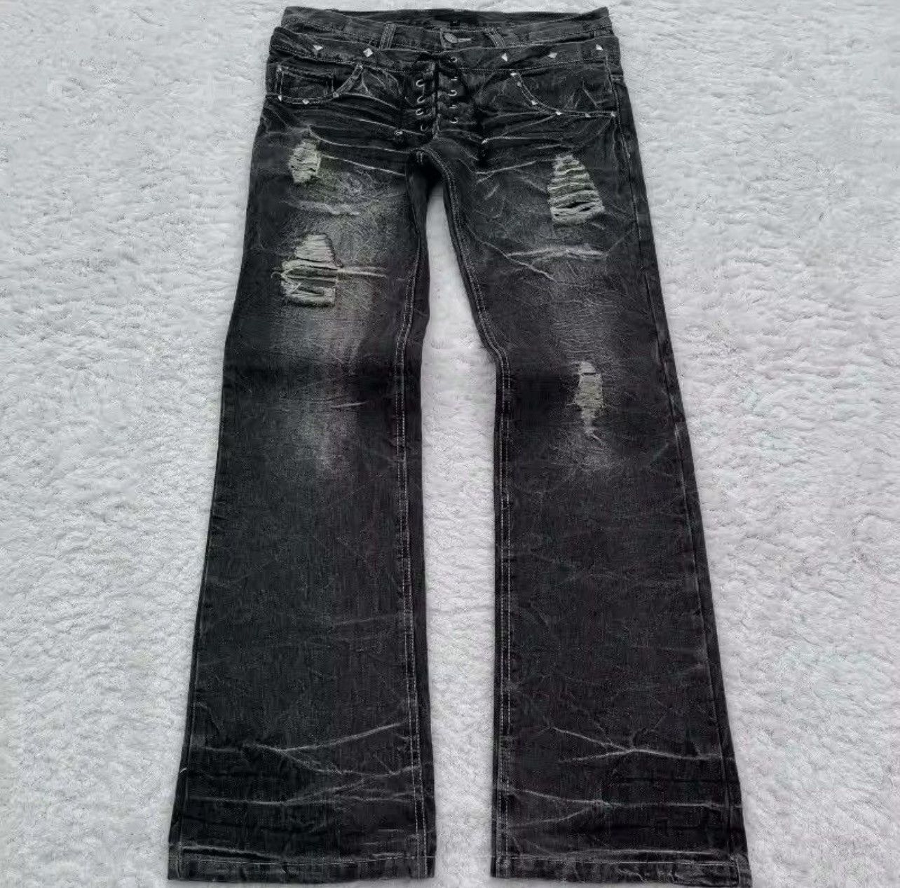 Other Y2K Washed Flared Double Waisted Lace Up Jean Size US 36 / EU 52 - 1 Thumbnail