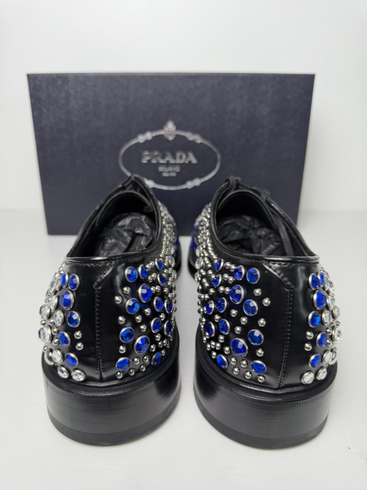Prada Prada Crystal Stud Embellished Shoes Black Leather SZ 11 Size US 11 / EU 44 - 4 Thumbnail