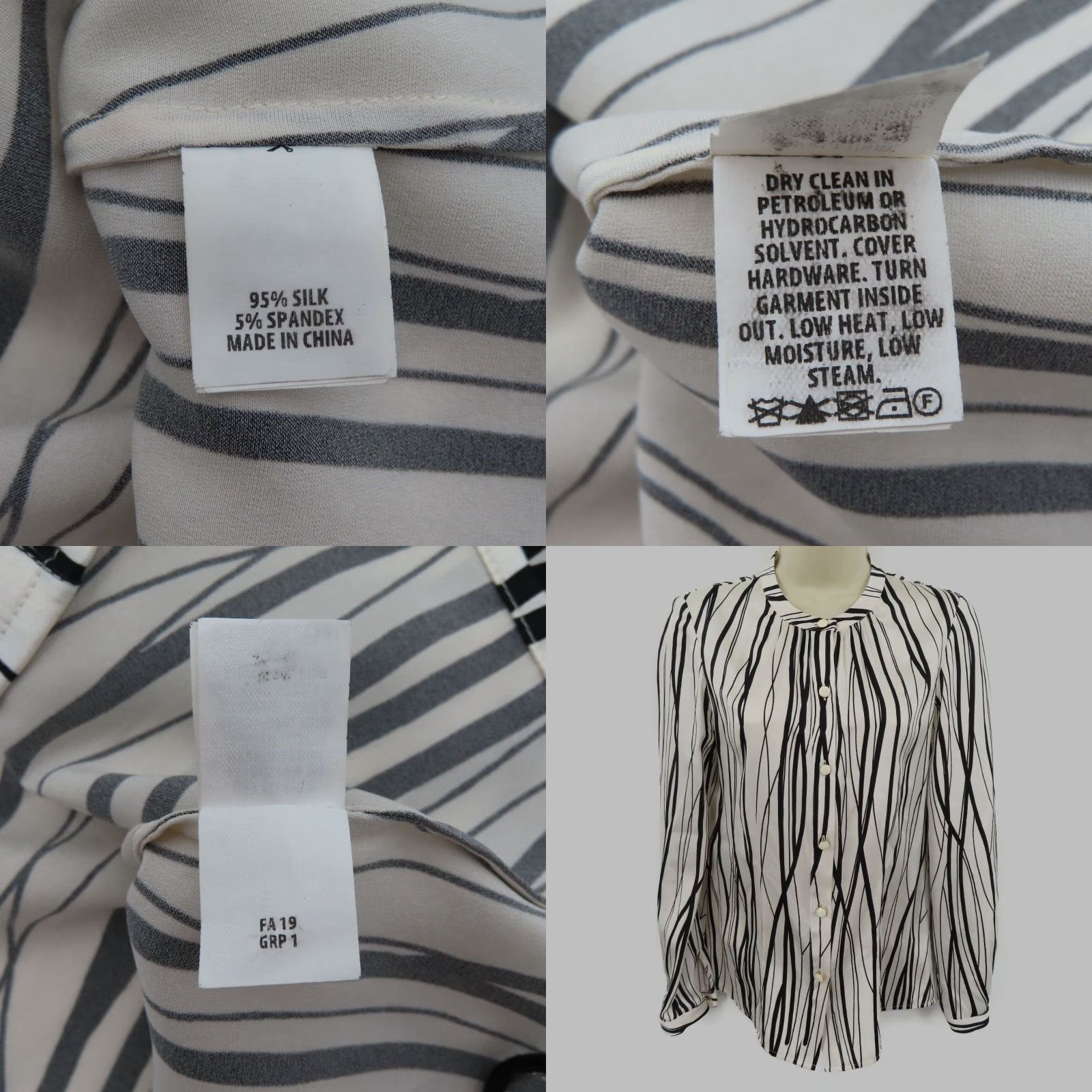 Vintage St John Collection Women 2 Black White Wavy Striped Button Blouse Silk Blend Shirt Size XS / US 0-2 / IT 36-38 - 8 Thumbnail