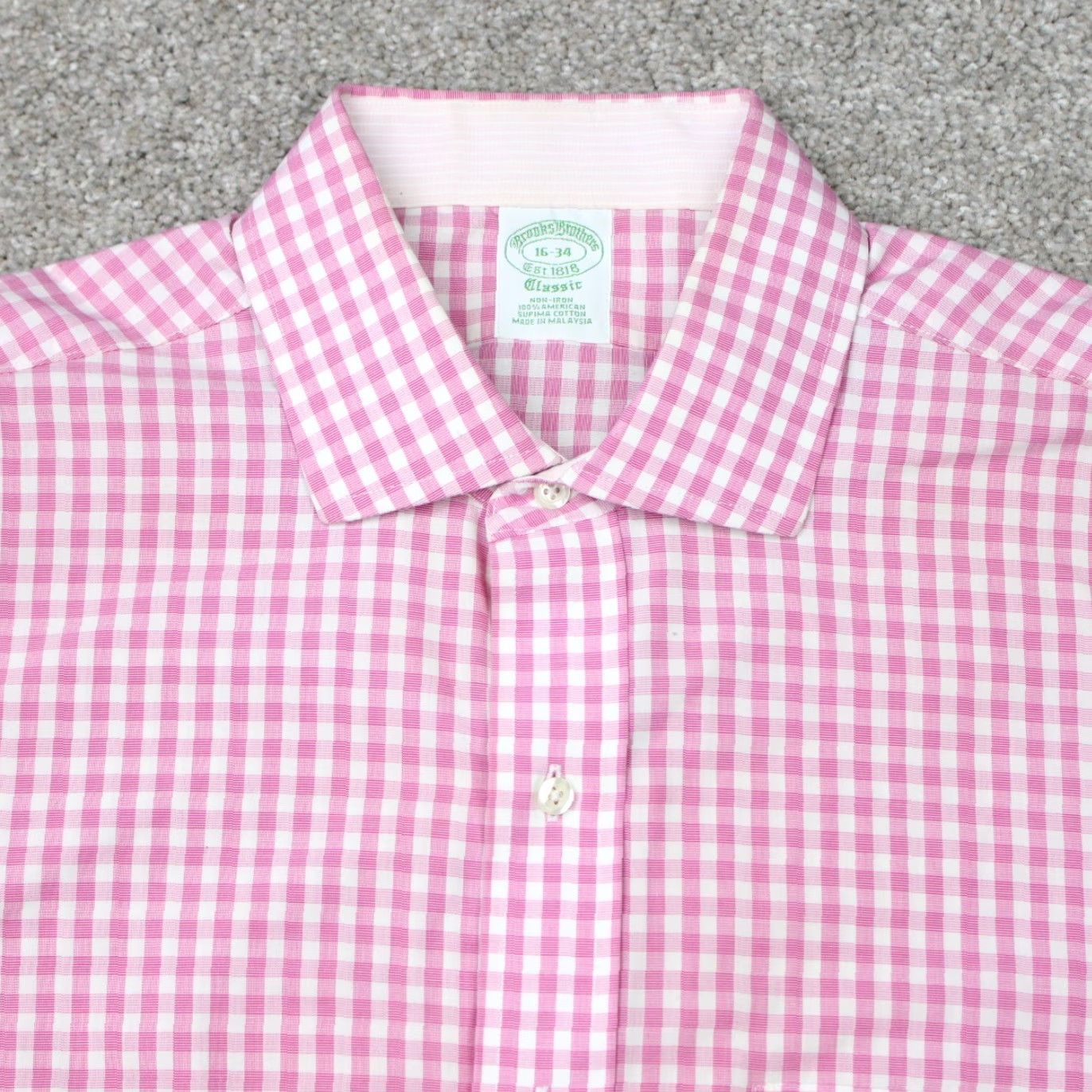Brooks Brothers Brooks Brothers Shirt Mens 16 34 Pink/White Non-Iron Supima Cotton L/S Dress Shirt Men's Regular Color Pink Pattern Check Modern Classic Size US L / EU 52-54 / 3 - 4 Thumbnail