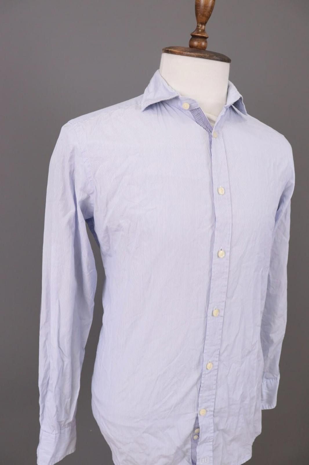 Designer Hackett London Slim Fit Blue Pinstripe Down Shirt Size M Size US M / EU 48-50 / 2 - 6 Thumbnail