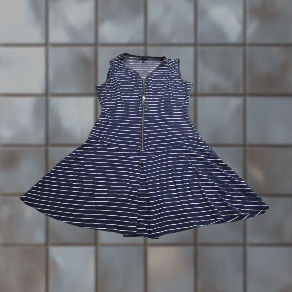 Theory Theory Dress Womens 6 Navy White Stripe Sleeveless Zip Front Fit & Flare Skater Size M / US 6-8 / IT 42-44 - 1 Thumbnail