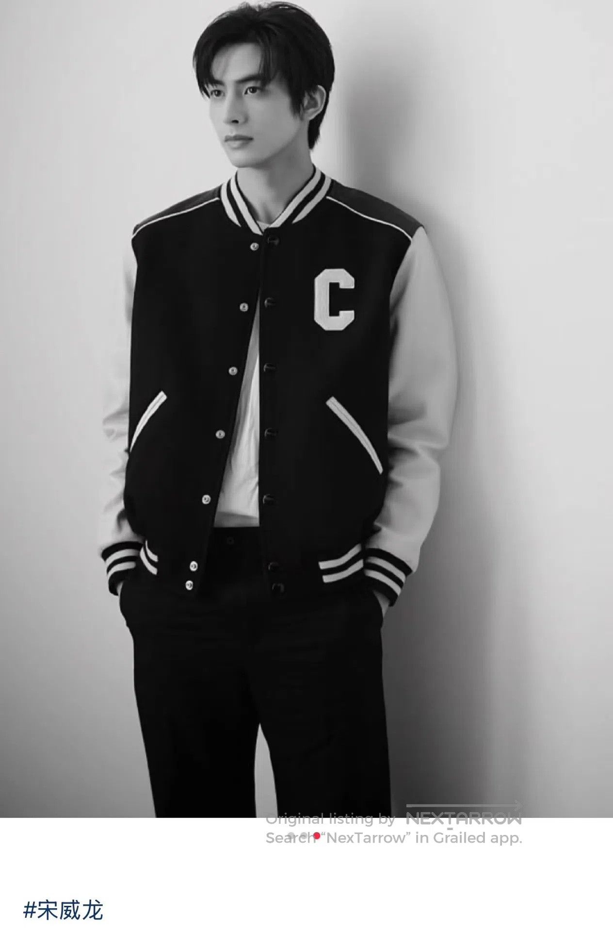 Celine CELINE Black and White Leather Sleeve Baseball Jacket| Size US S / EU 44-46 / 1 - 9 Thumbnail