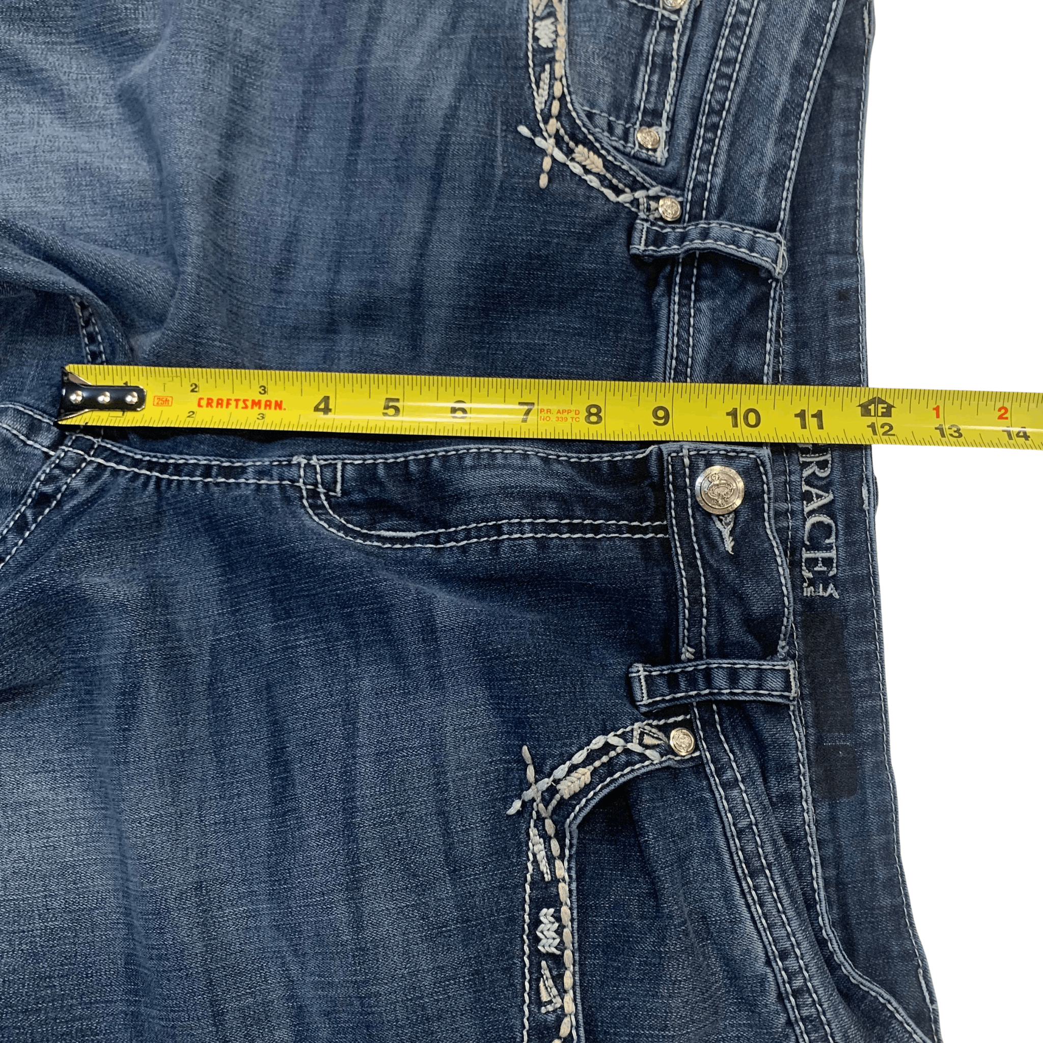 Grace in LA Y2K Chunky Stitch Embellished Bootcut Jeans | 33" | Grace Size 33" - 6 Thumbnail