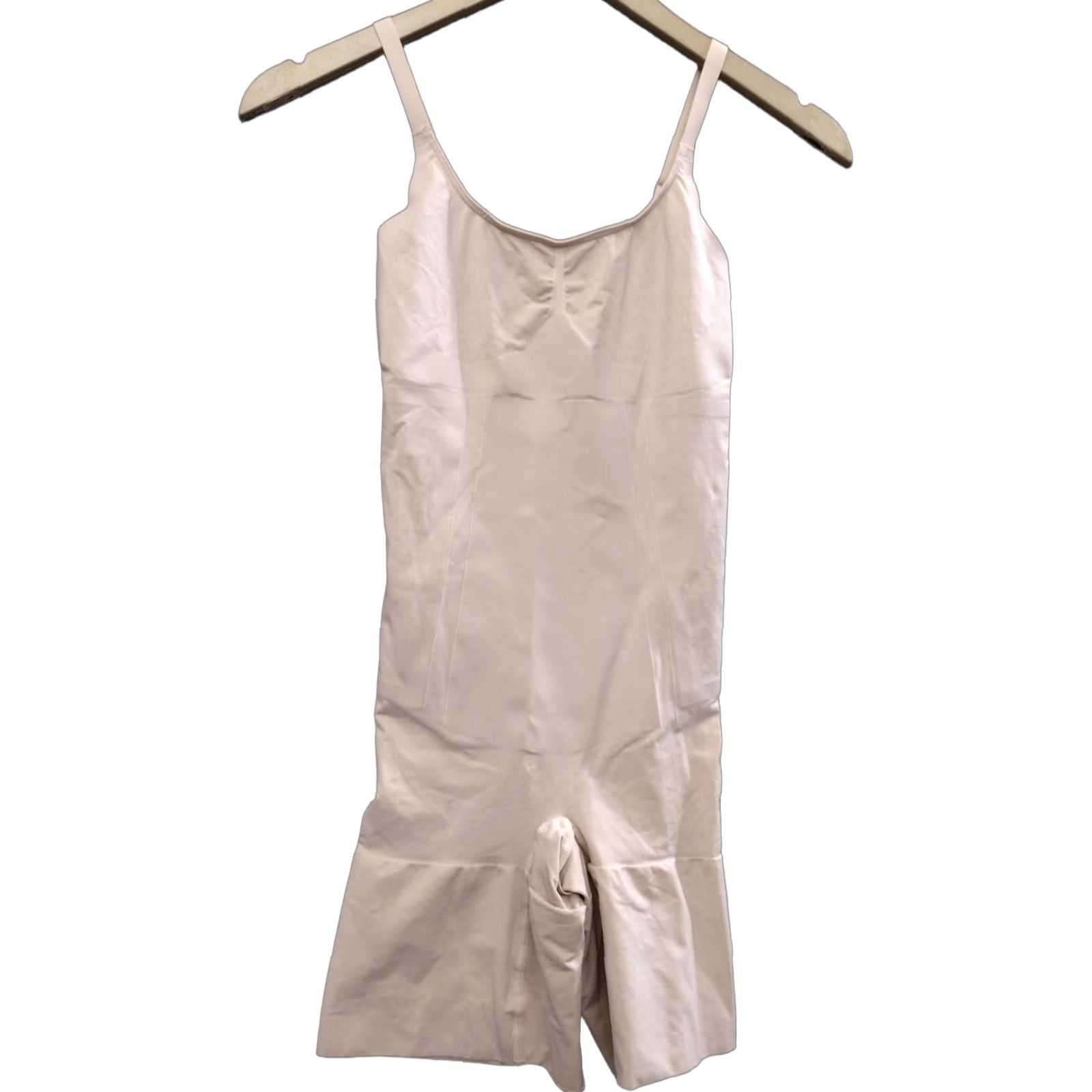 Vintage Maternity Bodysuit Shapewear Women's Beige S Open Gusset Mid Thigh - Nylon Spandex, Lightweight, Opaque, Solid, Strap Accent, One Size - Made in China Size S / US 4 / IT 40 - 1 Thumbnail