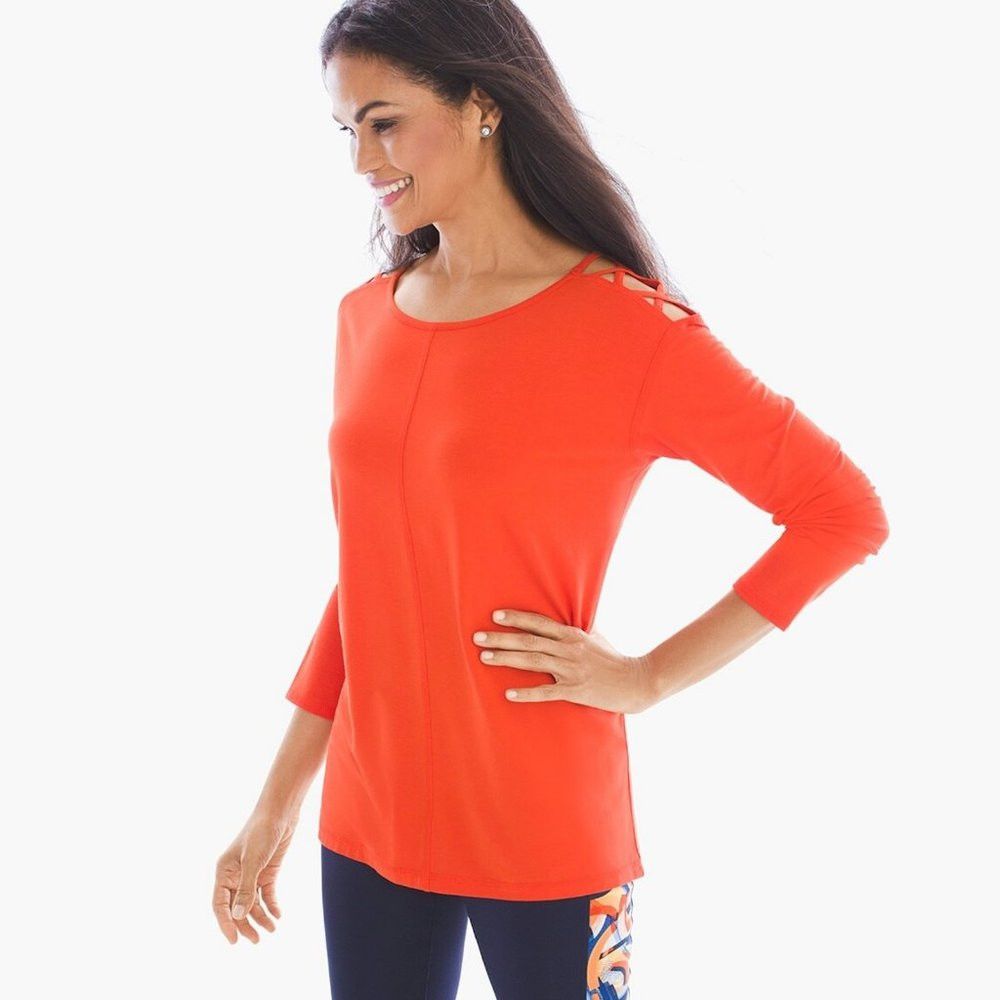 Chicos NWT New Zenergy By Chico's Orange Cage-Shoulder Tunic Size Size L / US 10 / IT 46 - 1 Thumbnail