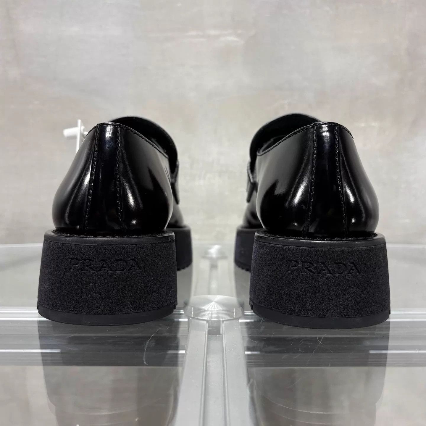 Prada Prada Triangle Logo Thick Sole Black Leather Derby Size US 8 / IT 38 - 6 Thumbnail
