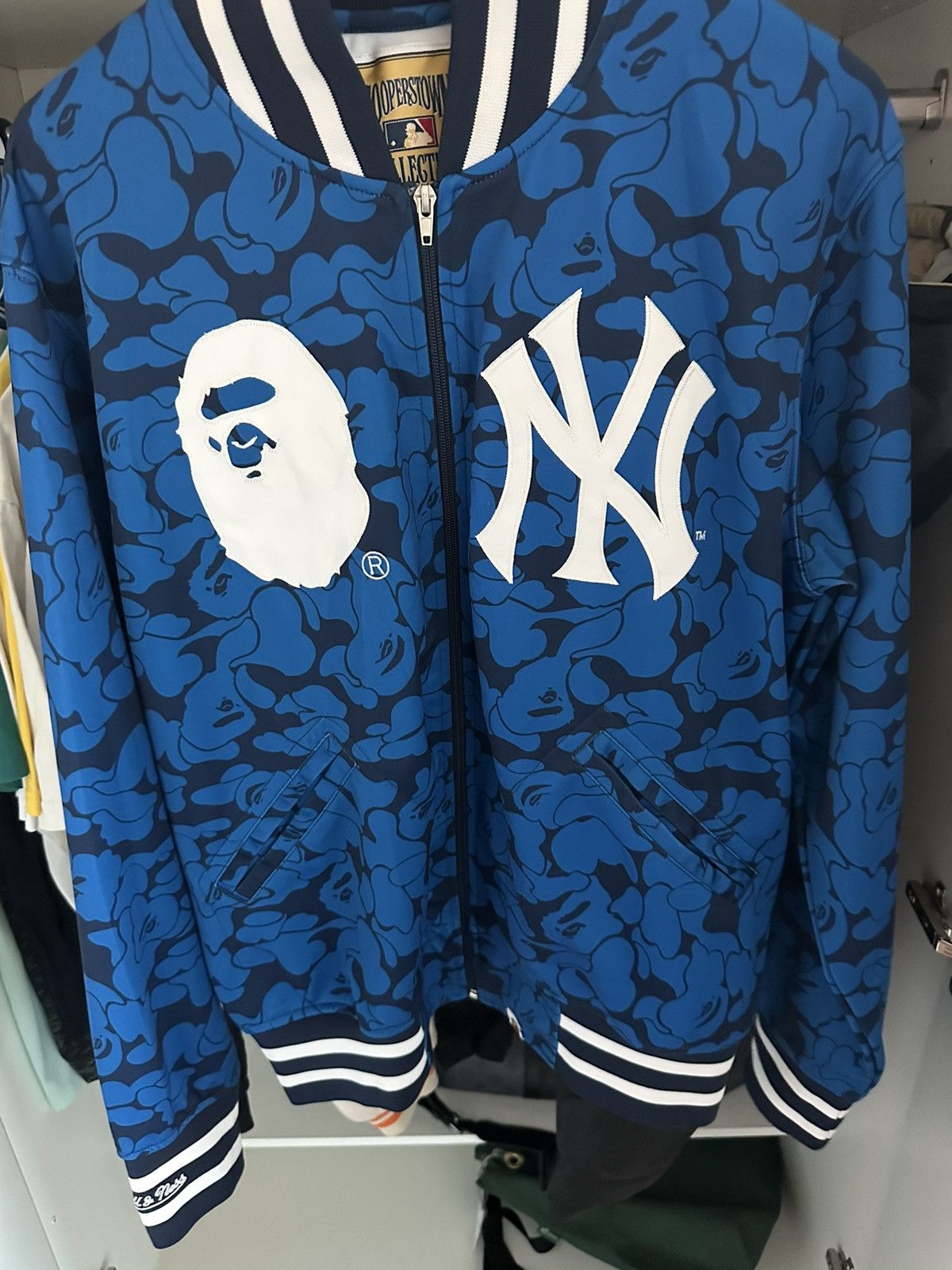 Bape x mitchell & 2024 ness yankees jacket blue