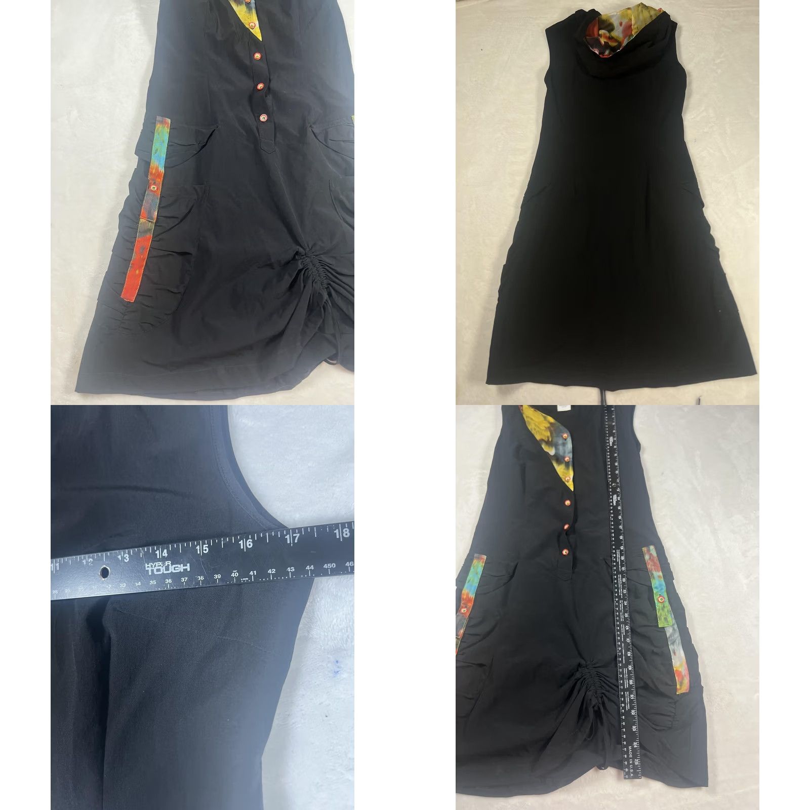 Vintage DZHAVAEL Couture Dress Womens S Black Tie Dye Hooded Sleeveless Ruched Shift dress Size S / US 4 / IT 40 - 9 Thumbnail