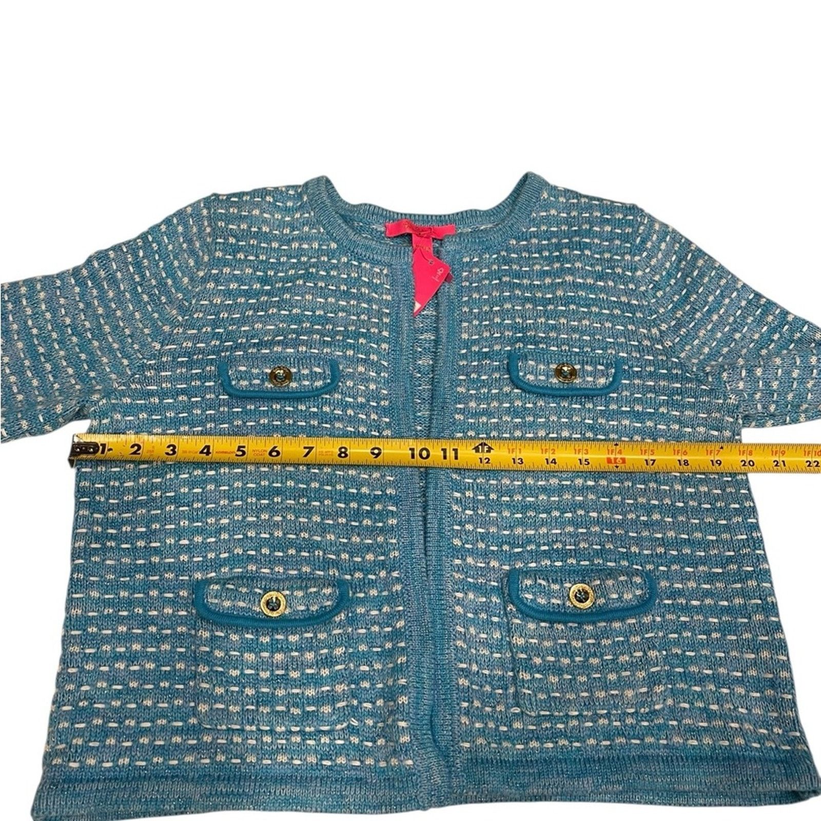 Lilly Pulitzer Lilly Pulitzer BlueMetallic Horizon KIENNA CARDIGAN L NWT Size L / US 10 / IT 46 - 6 Thumbnail
