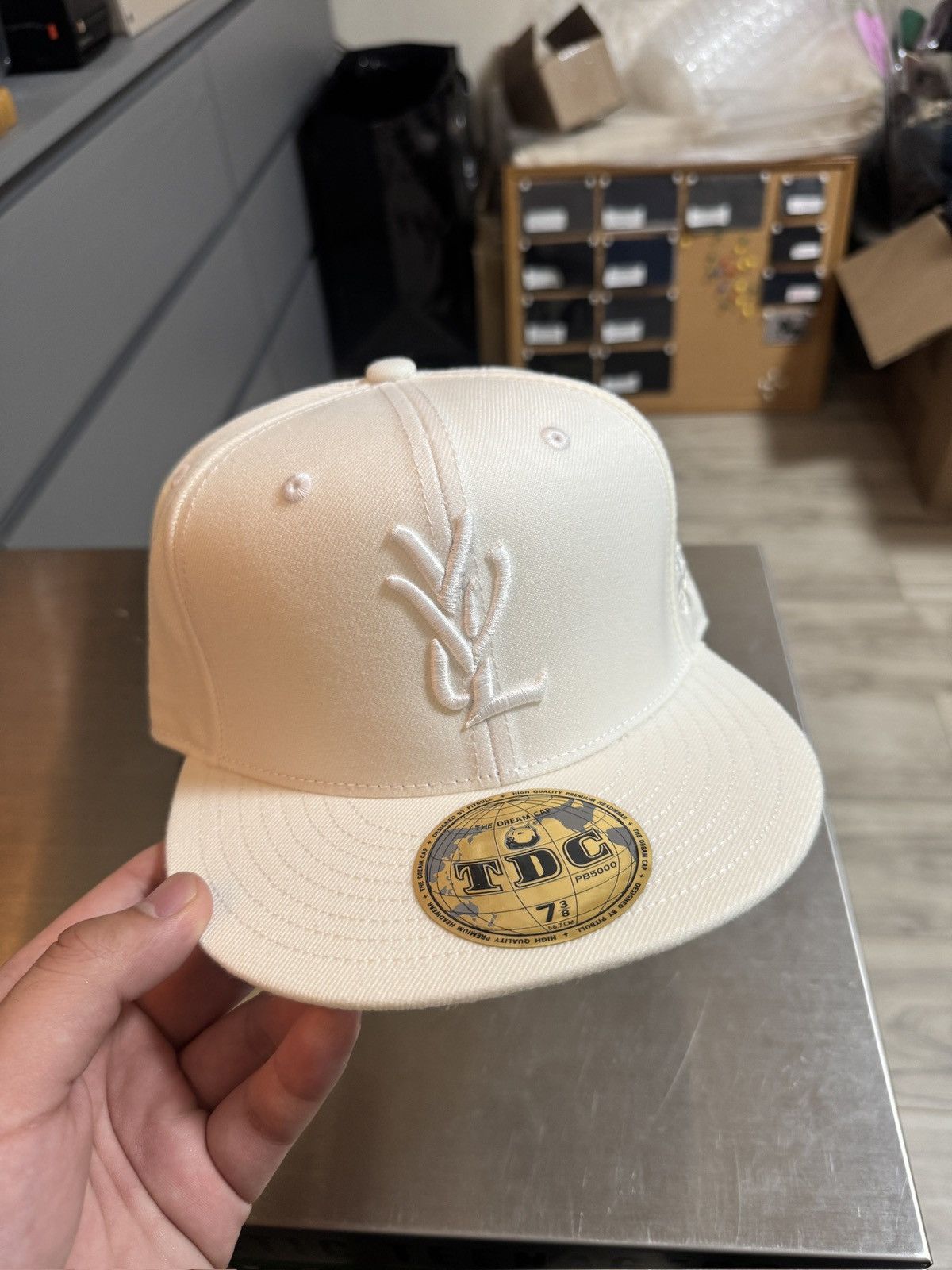 7 3/8 Playboi Carti YVL Fitted Hat White on White