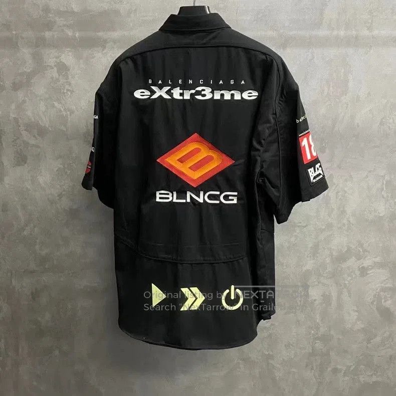 balenciaga's latest black art print embroidered logo short