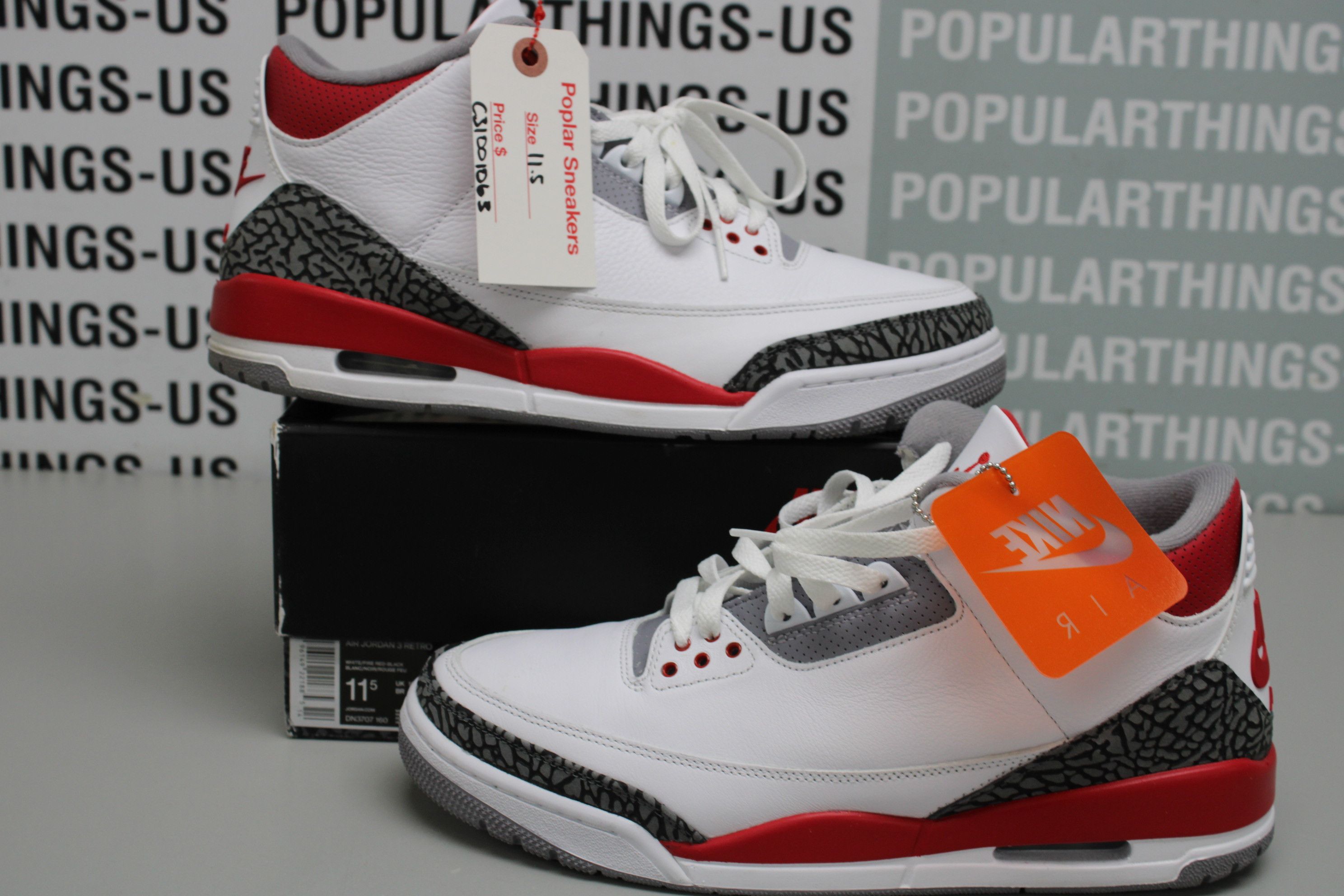 Pre-owned Jordan Brand Air Jordan 3 Retro Fire Red Size 11.5 Shoes In White