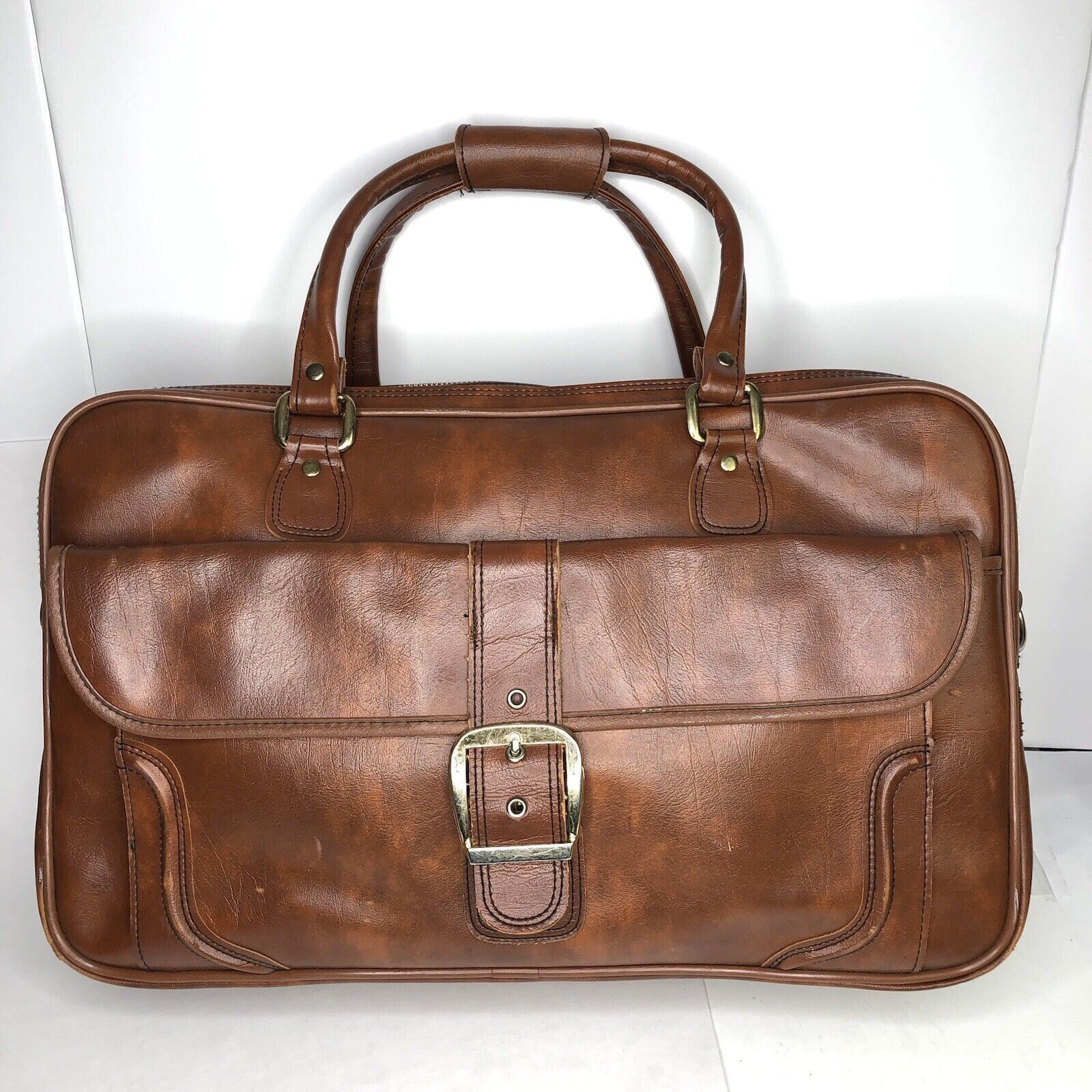 Sears Vtg Sears Briefcase Carry-on Brown Bag FauxLeather 21”x12.5” Size ONE SIZE - 1 Thumbnail