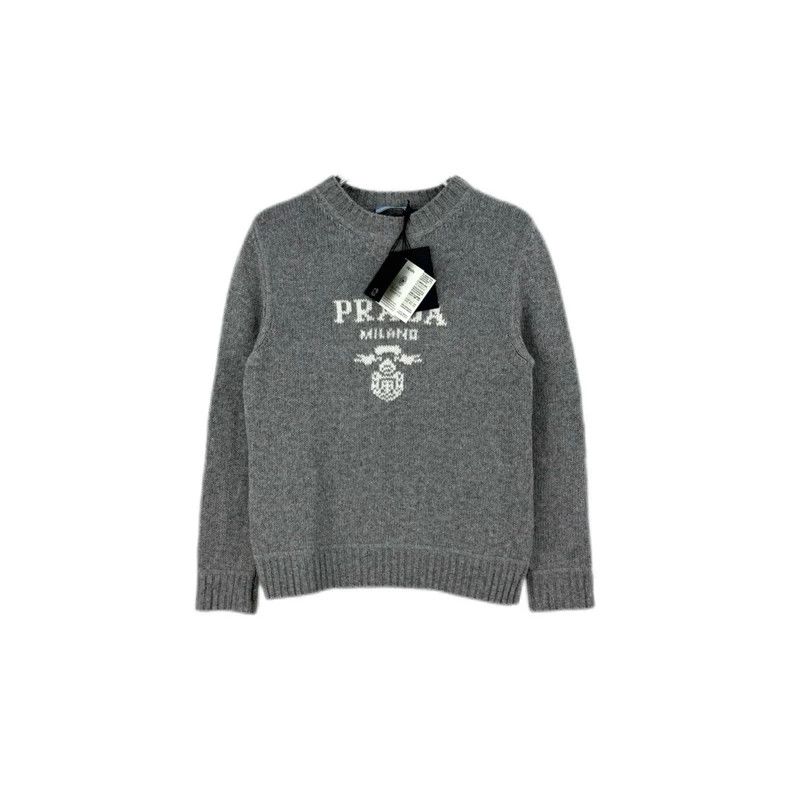 Prada Size 38 Gray letter embroidered cashmere sweater 25