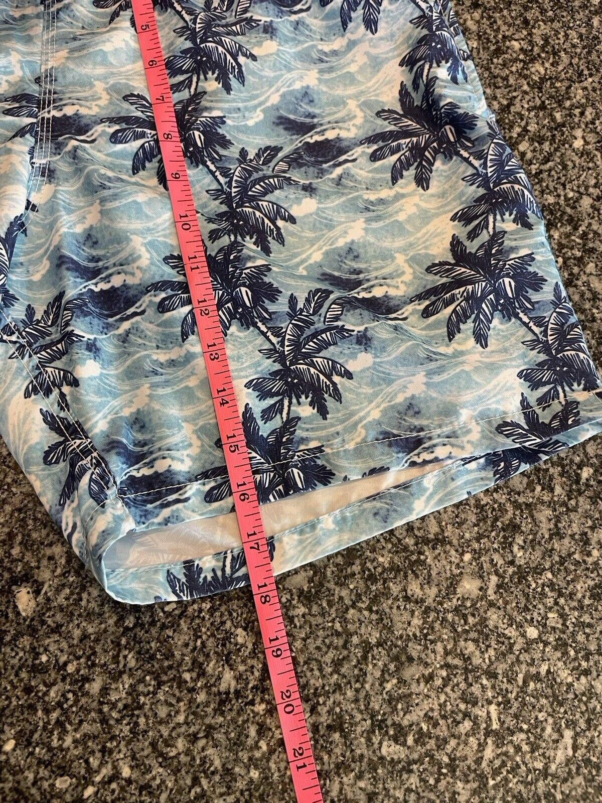Designer Blue Wave Sz Large Blue palm tree waves Swim Trunks (A5) Size US 34 / EU 50 - 2 Thumbnail